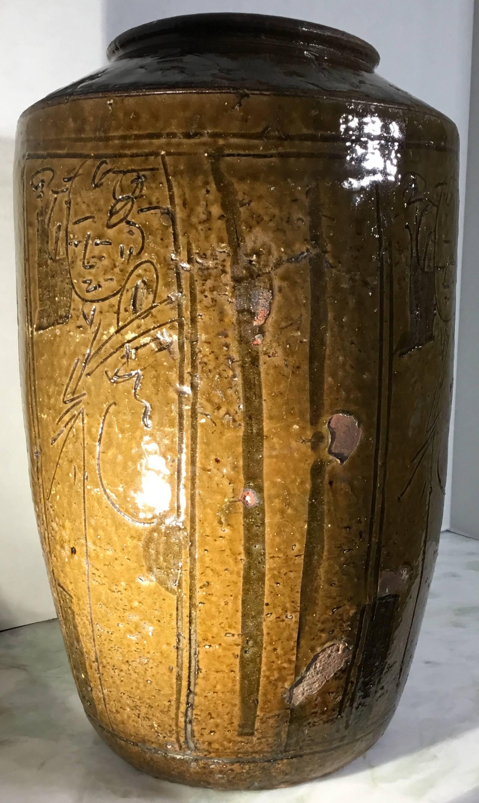 Large-Mid Century Glazed Chinese Stoneware Vase 1