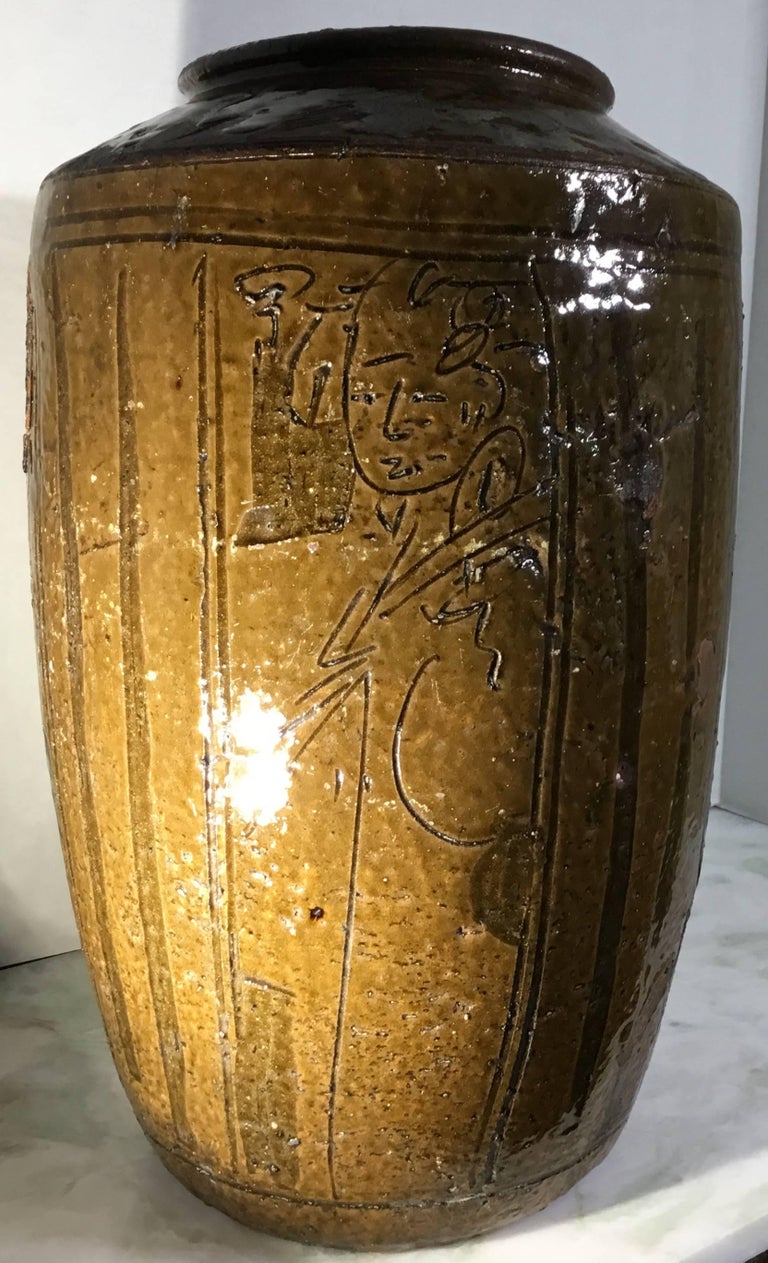 Large-Mid Century Glazed Chinese Stoneware Vase For Sale 2
