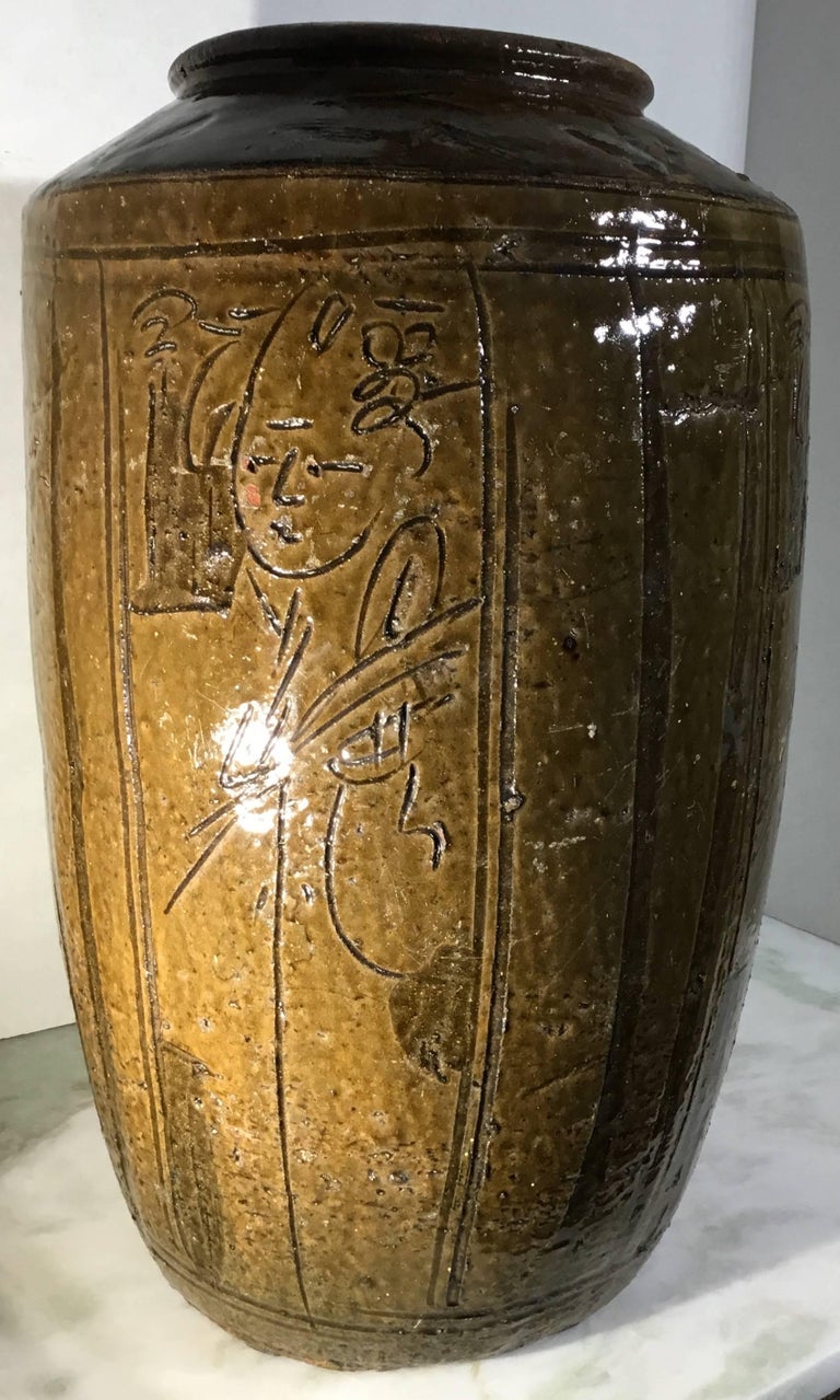 Large-Mid Century Glazed Chinese Stoneware Vase For Sale 4