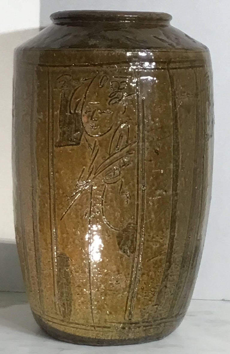 Large-Mid Century Glazed Chinese Stoneware Vase For Sale 6