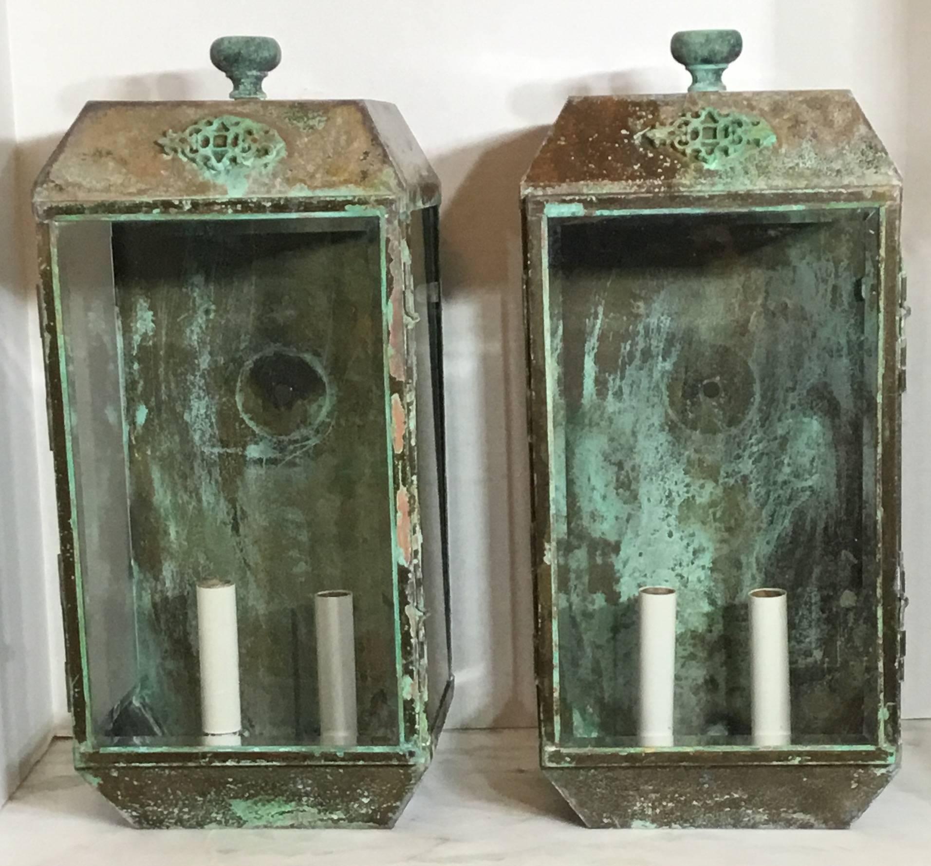 American Pair of Vintage Wall Hanging Lanterns