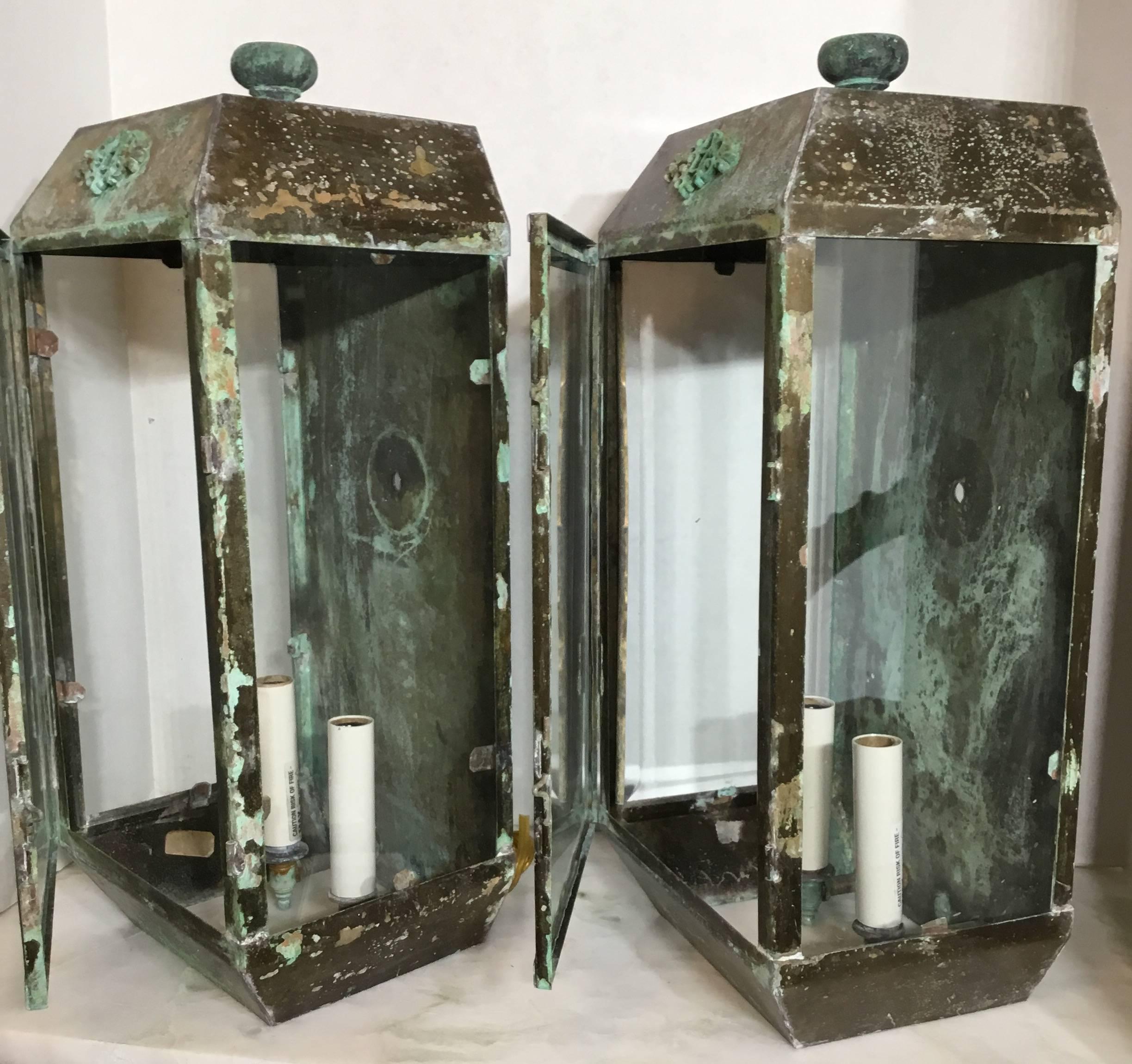 Brass Pair of Vintage Wall Hanging Lanterns