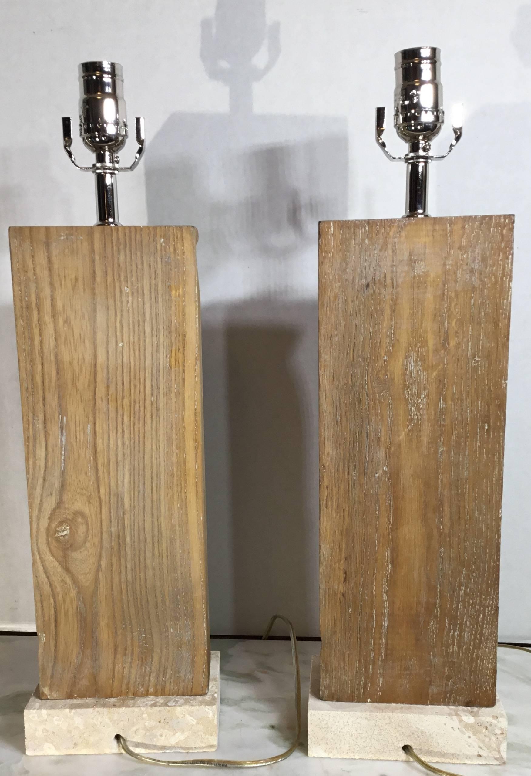 Pair of Midcentury Carved Wood Table Lamps 1