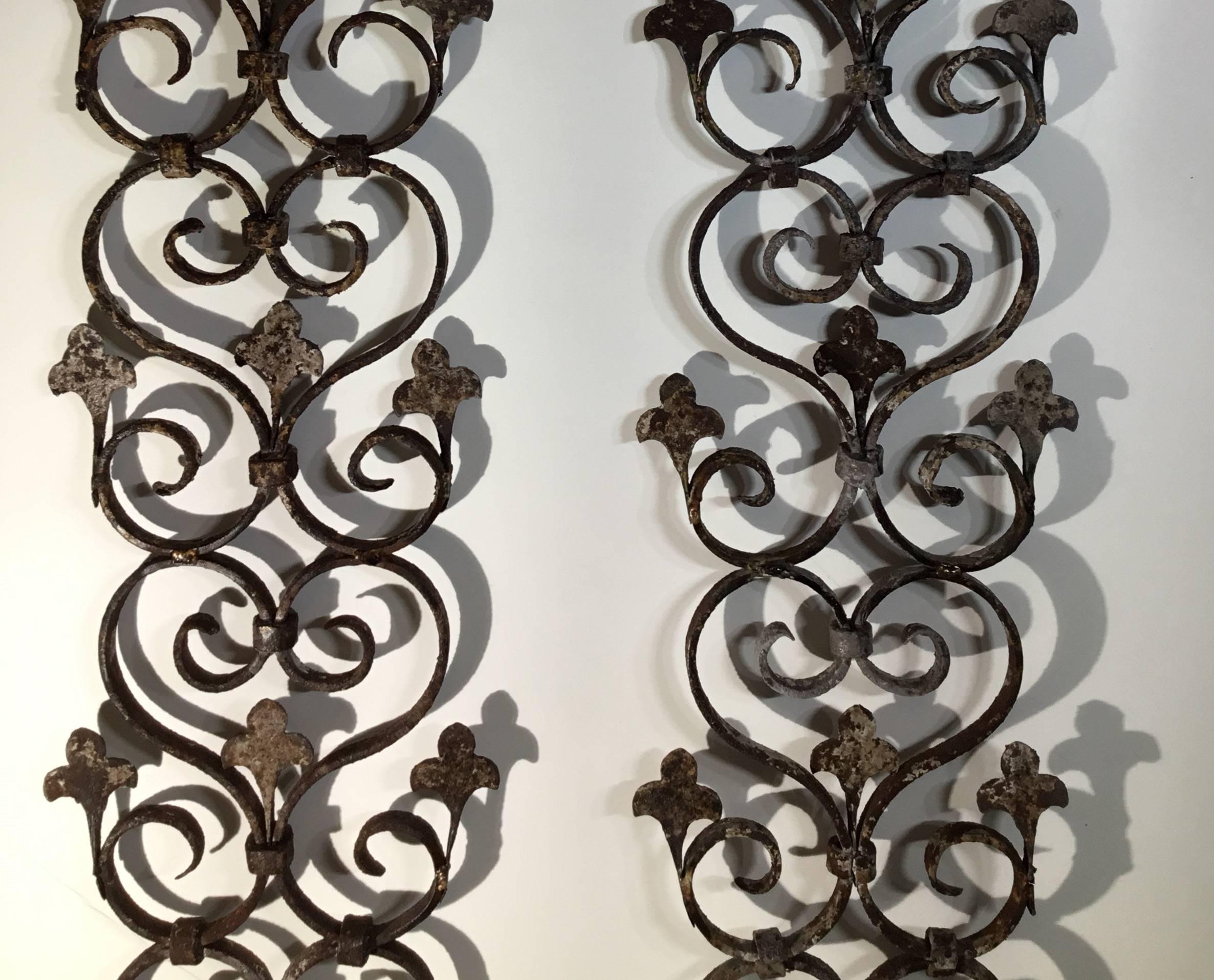 American Pair of Wrought Iron Wall Hanging