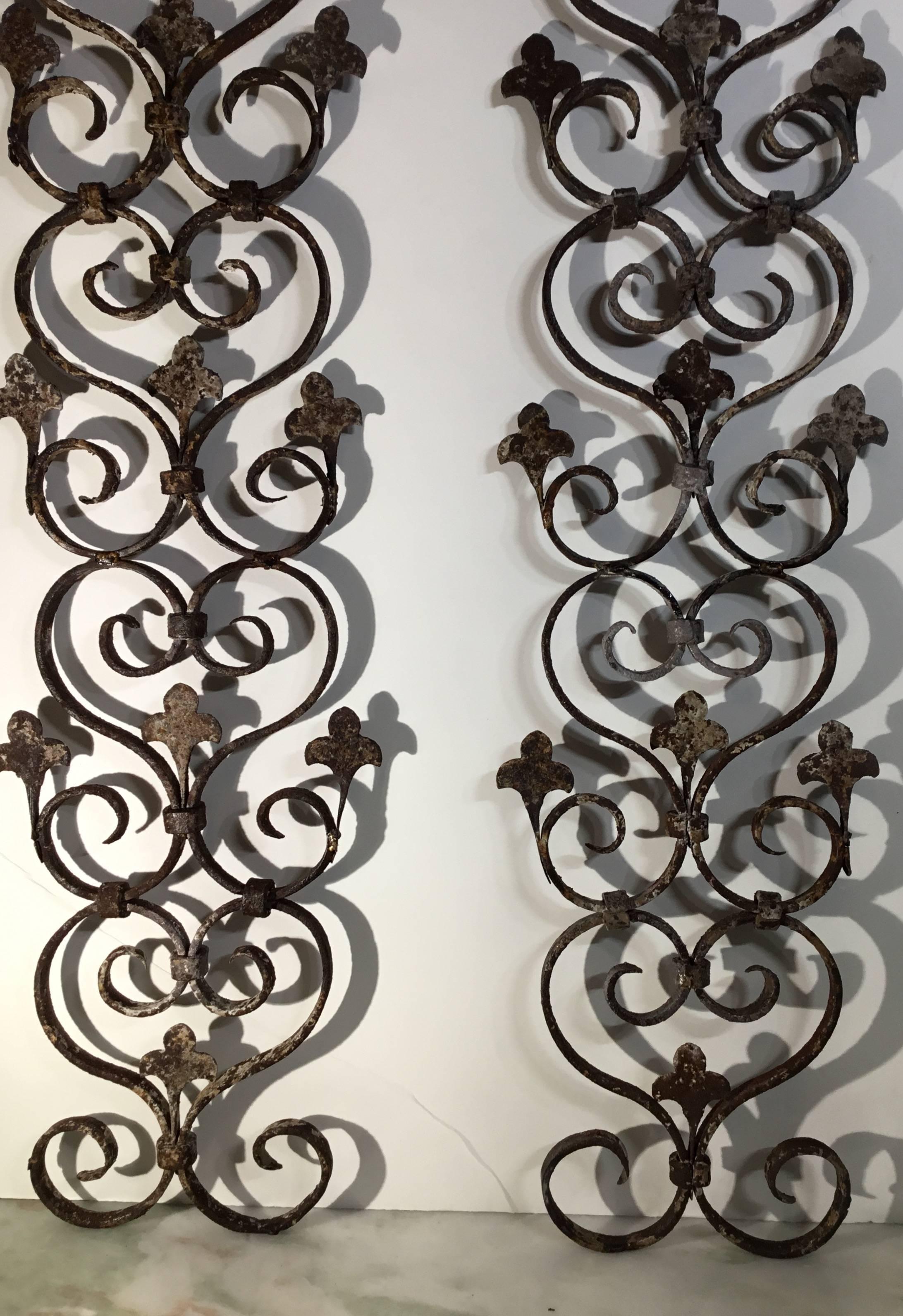 Forged Pair of Wrought Iron Wall Hanging