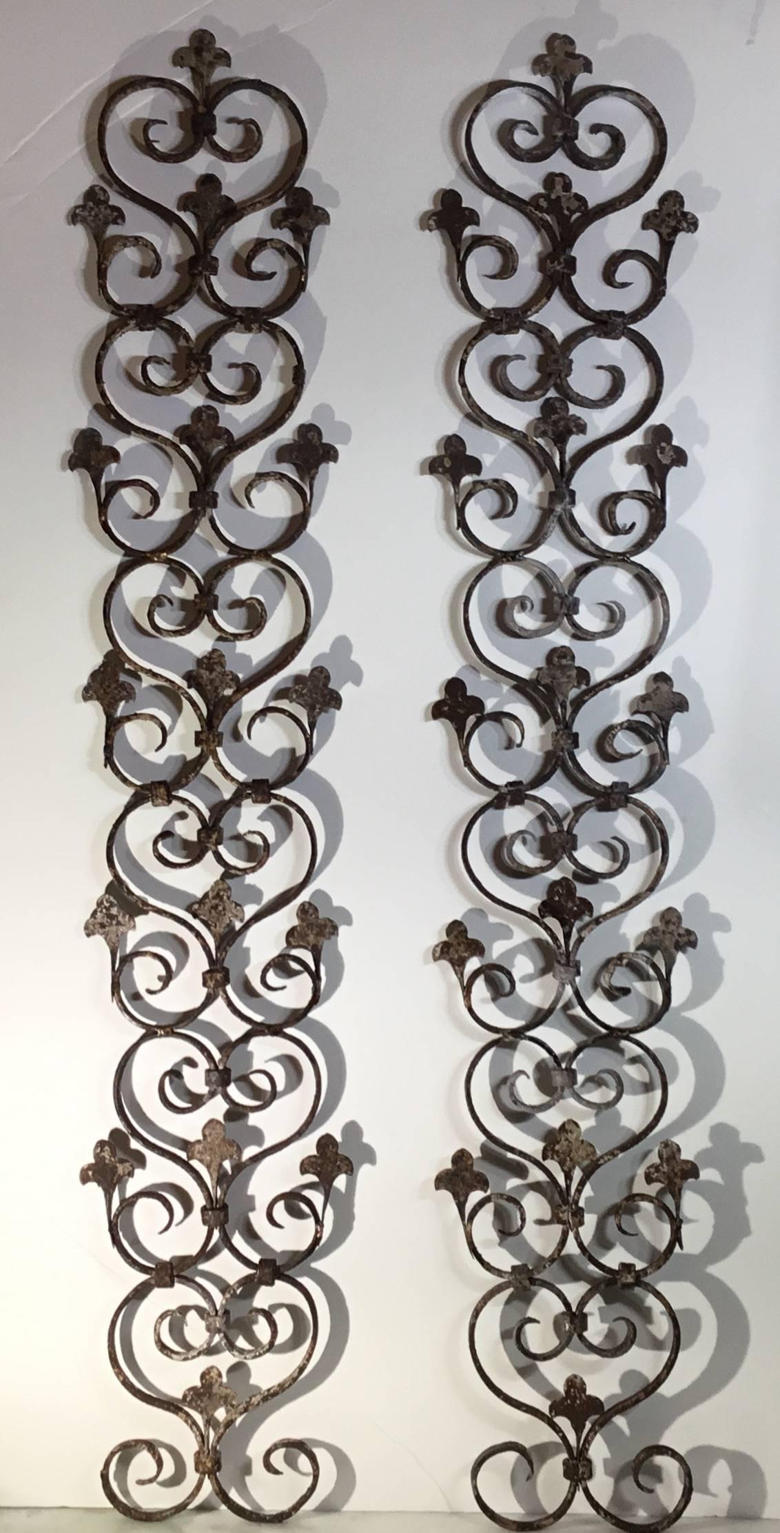 Pair of Wrought Iron Wall Hanging In Excellent Condition In Delray Beach, FL