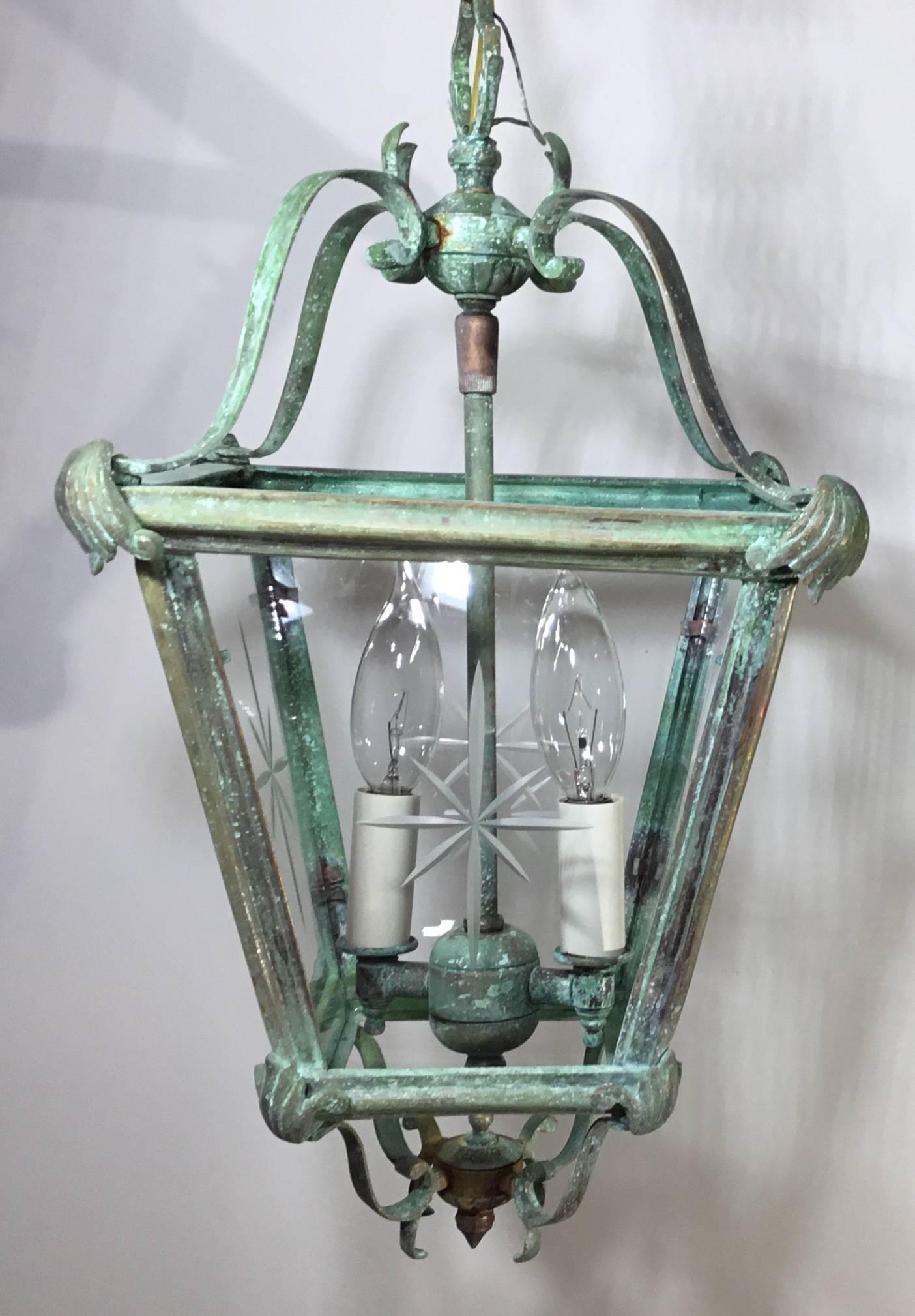 20th Century Bronze and Brass Hanging Lantern