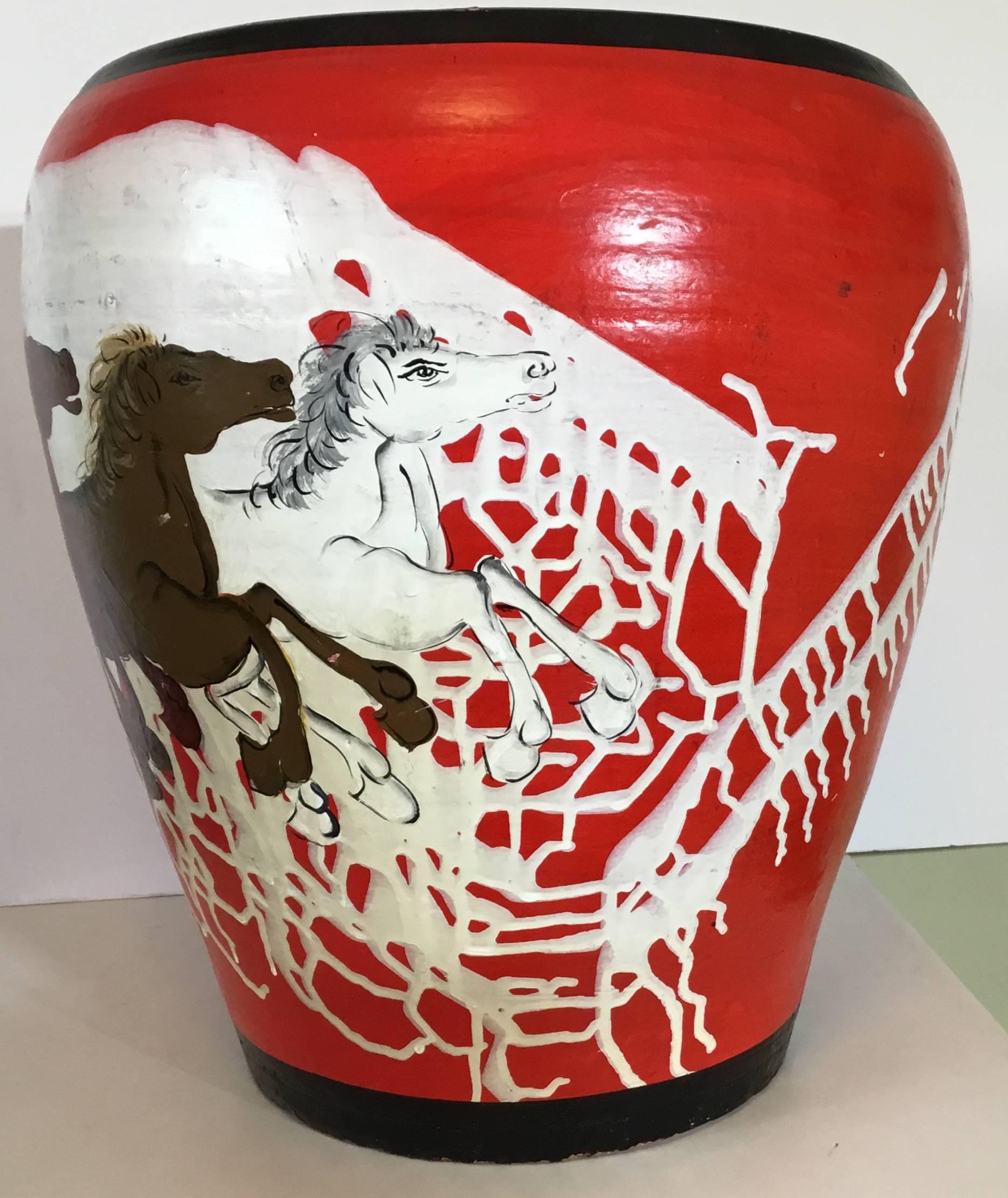 Hand-Painted Ceramic Vase In Good Condition In Delray Beach, FL