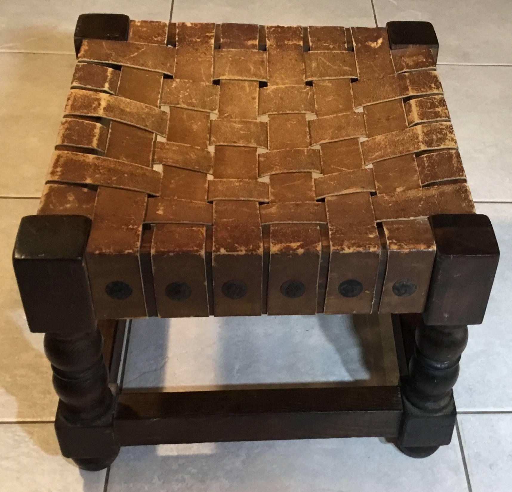 leather woven stool