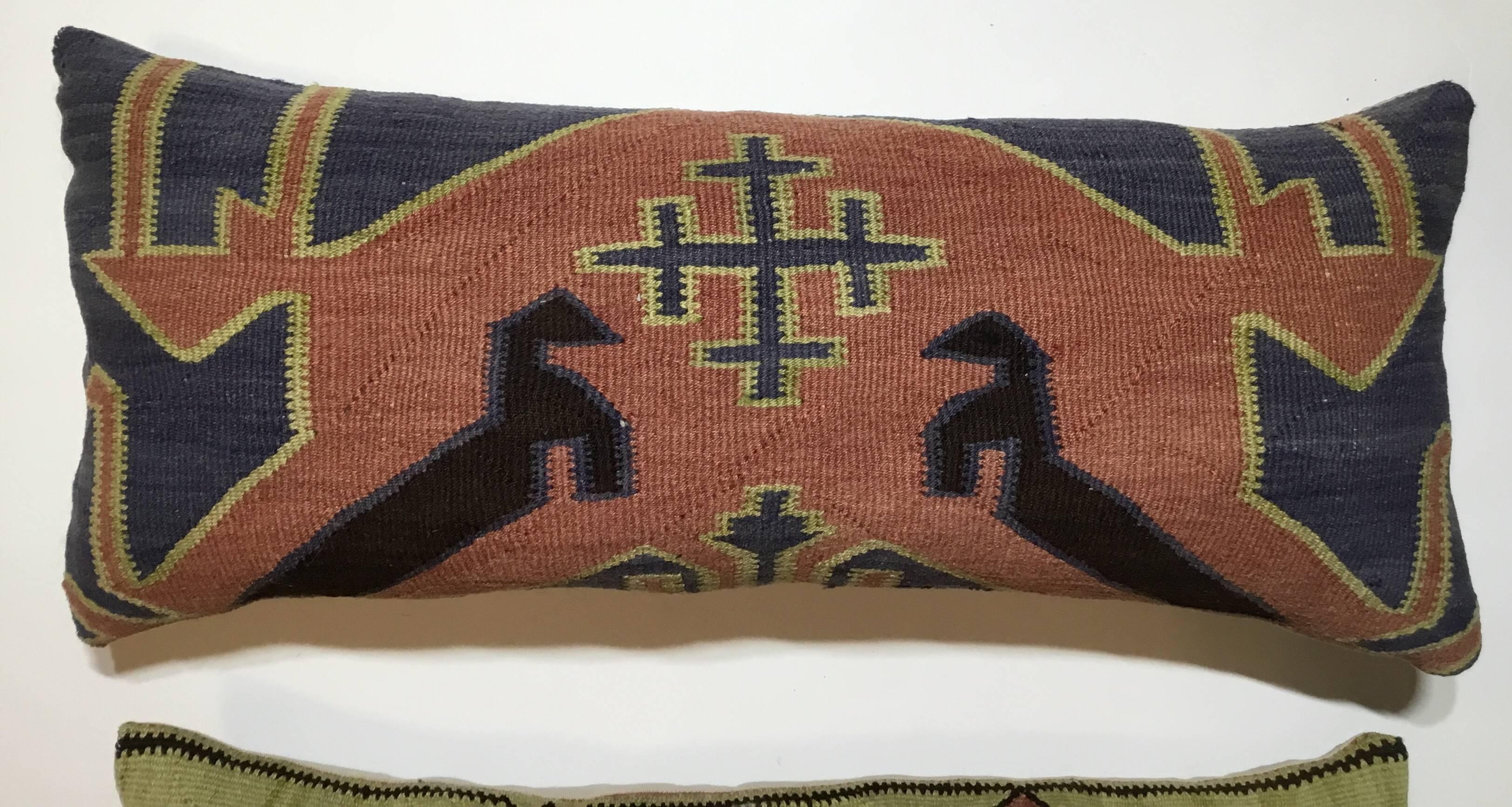 Central Asian Pair of Antique Kazak Rug Pillows