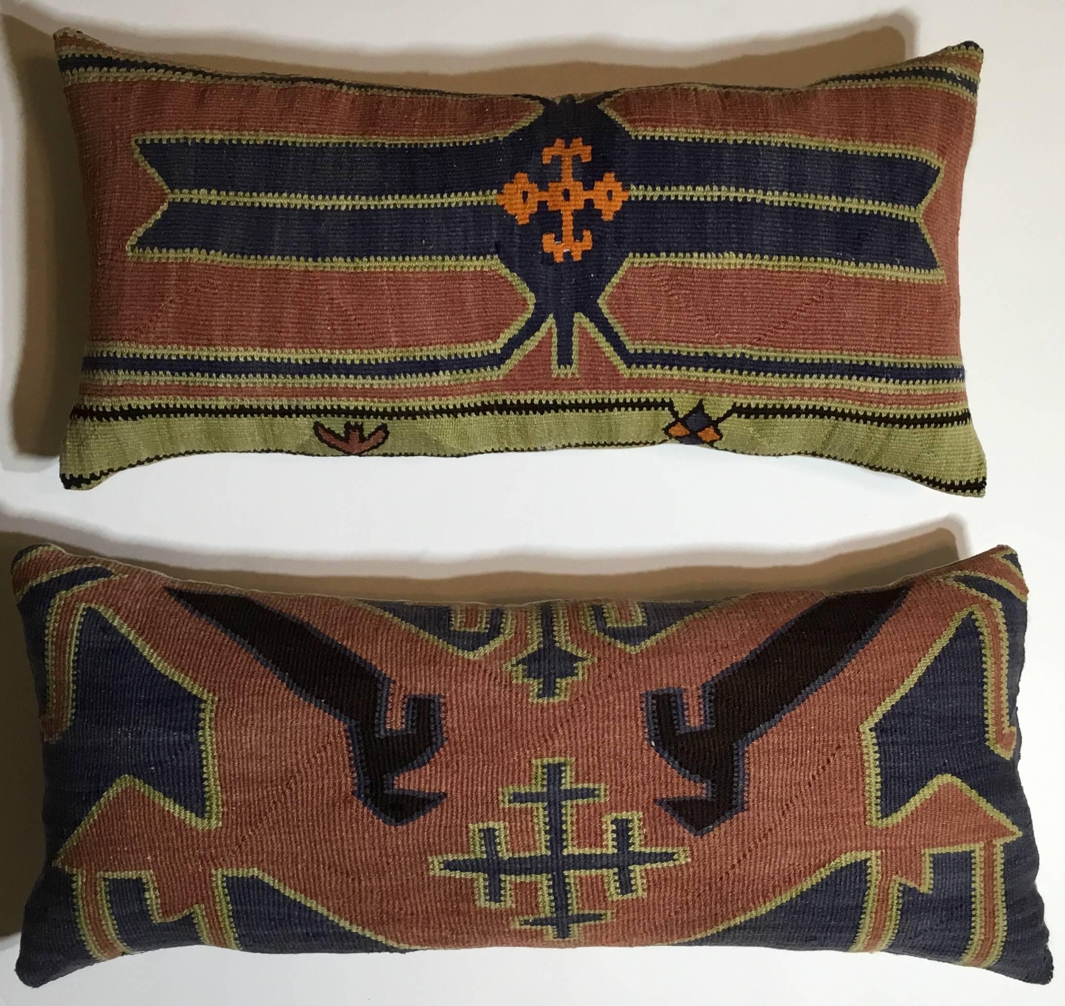 Pair of Antique Kazak Rug Pillows 1