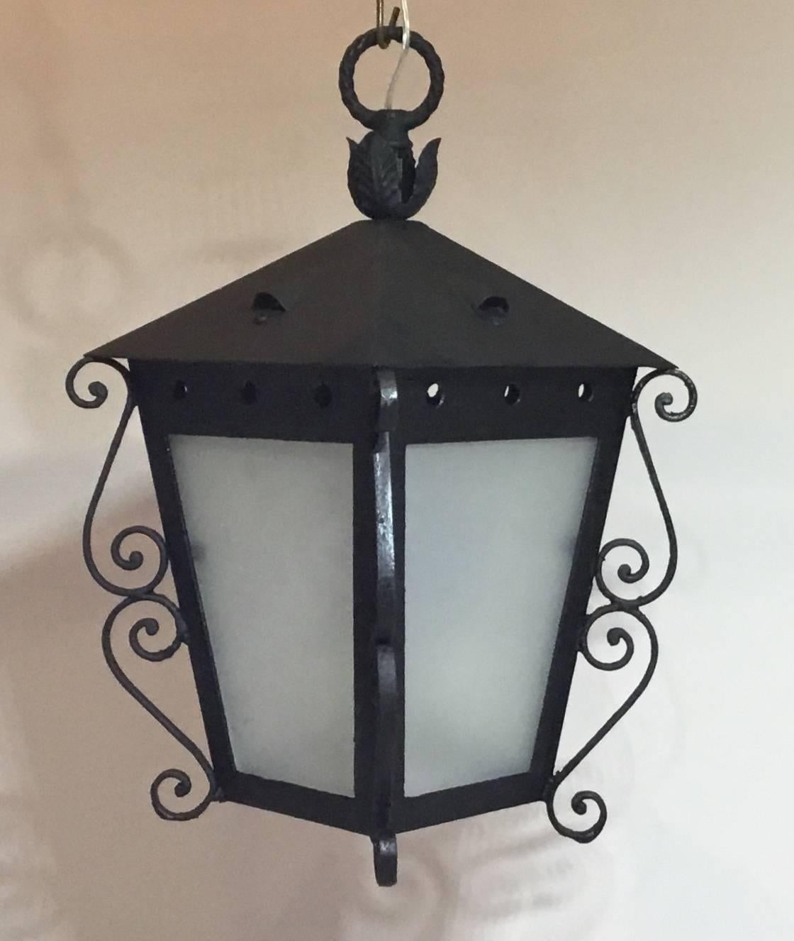 American Mizner  Style Iron Hanging Lantern