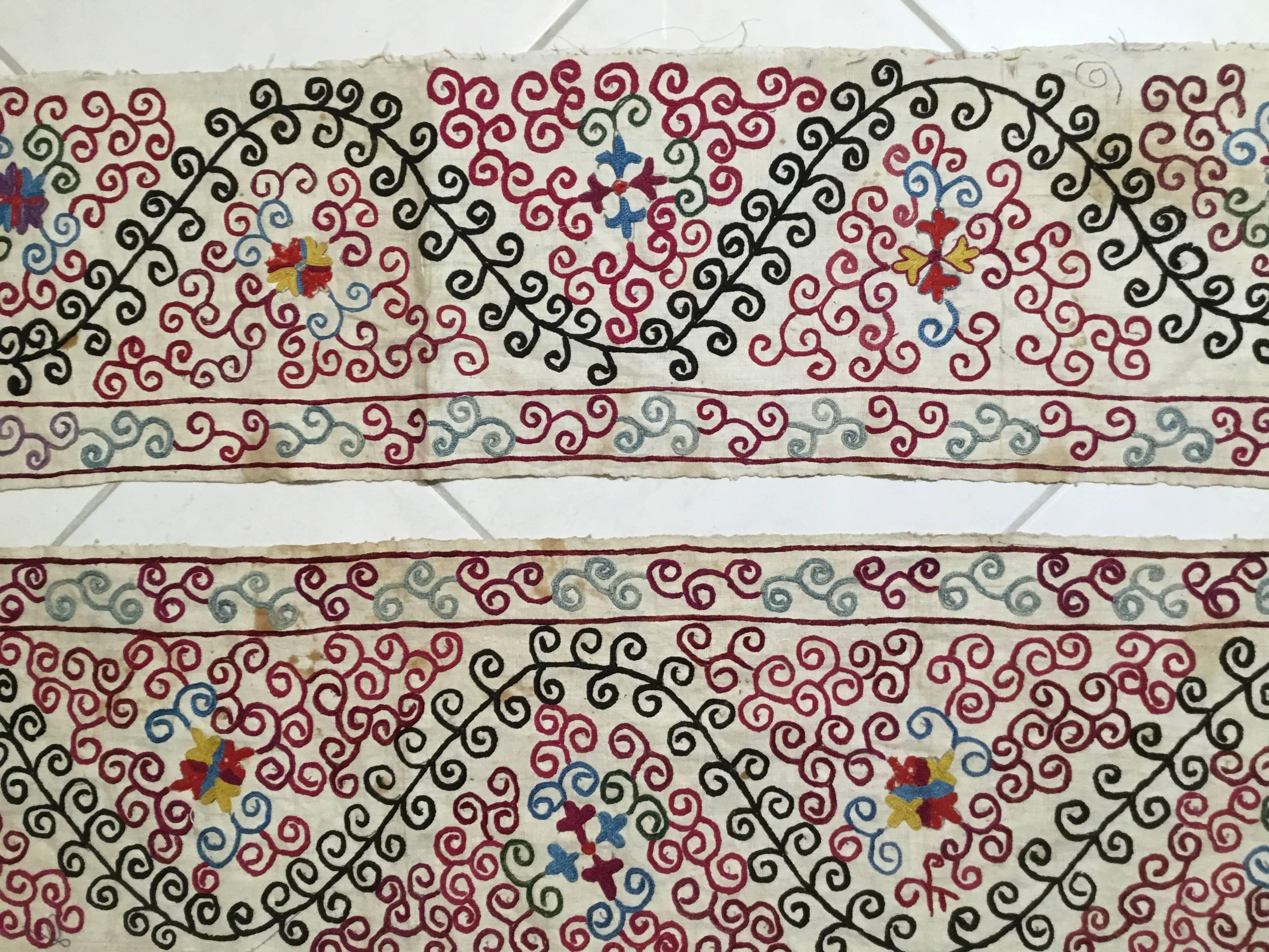 Pair of Long Antique Suzani Panel In Good Condition In Delray Beach, FL