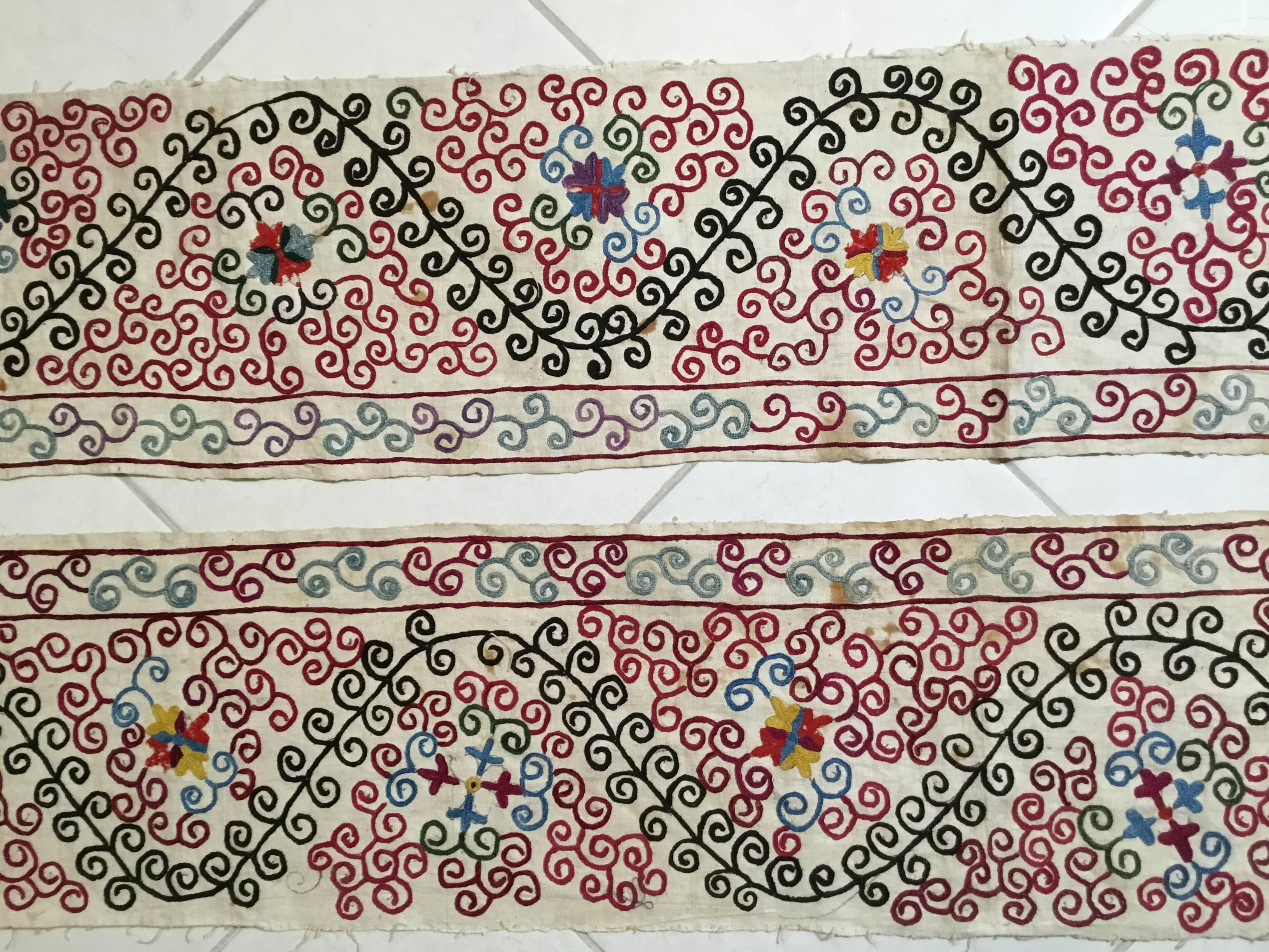 Early 20th Century Pair of Long Antique Suzani Panel