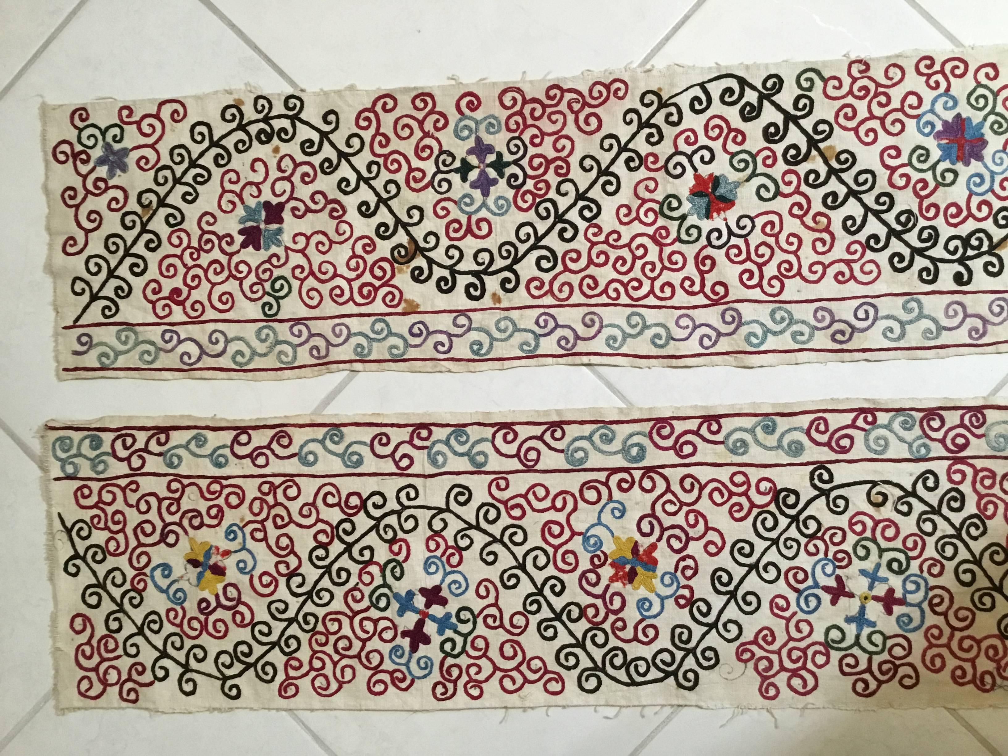 Wool Pair of Long Antique Suzani Panel