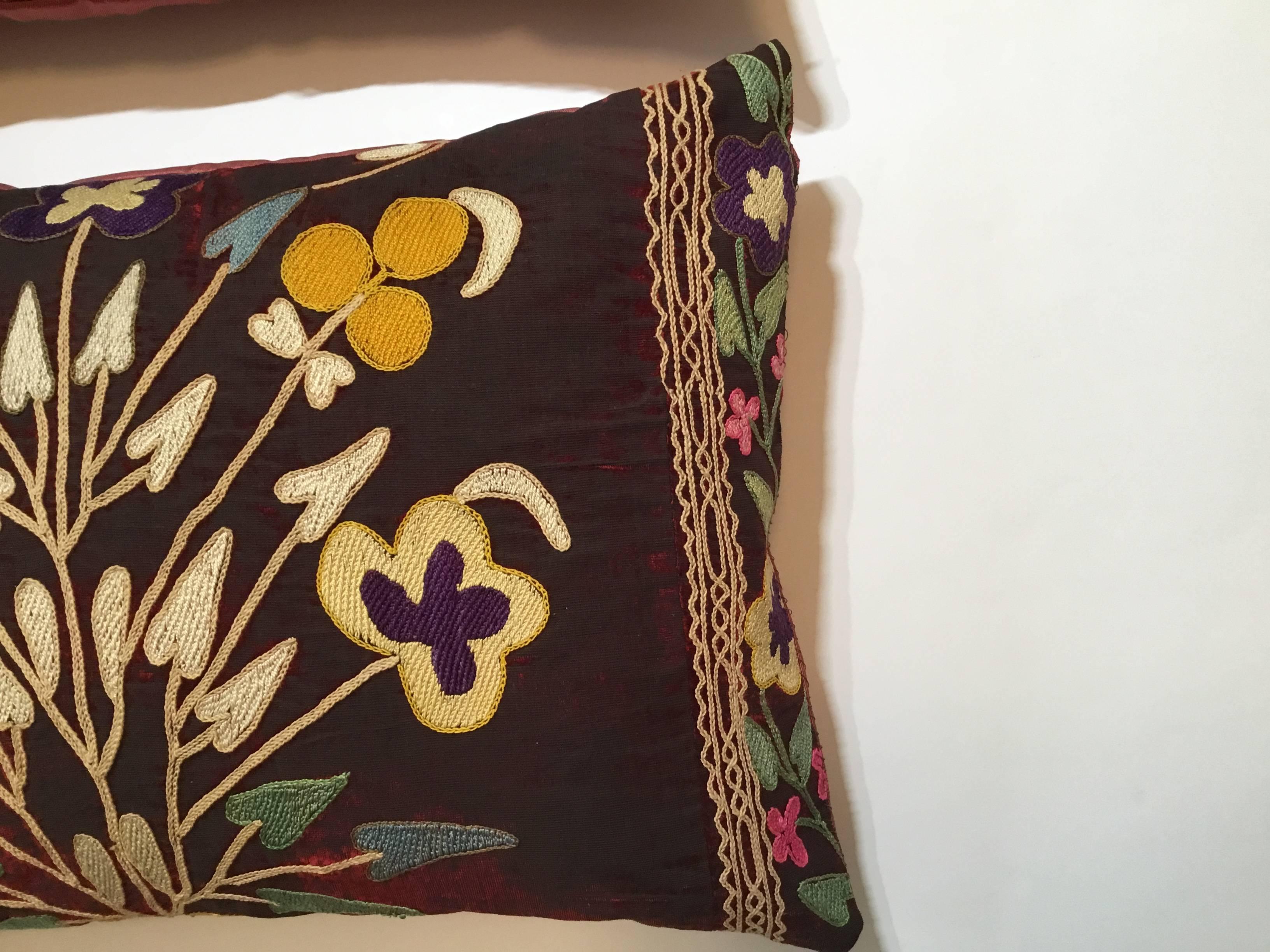 Azerbaijani Pair of Antique Suzani Pillows