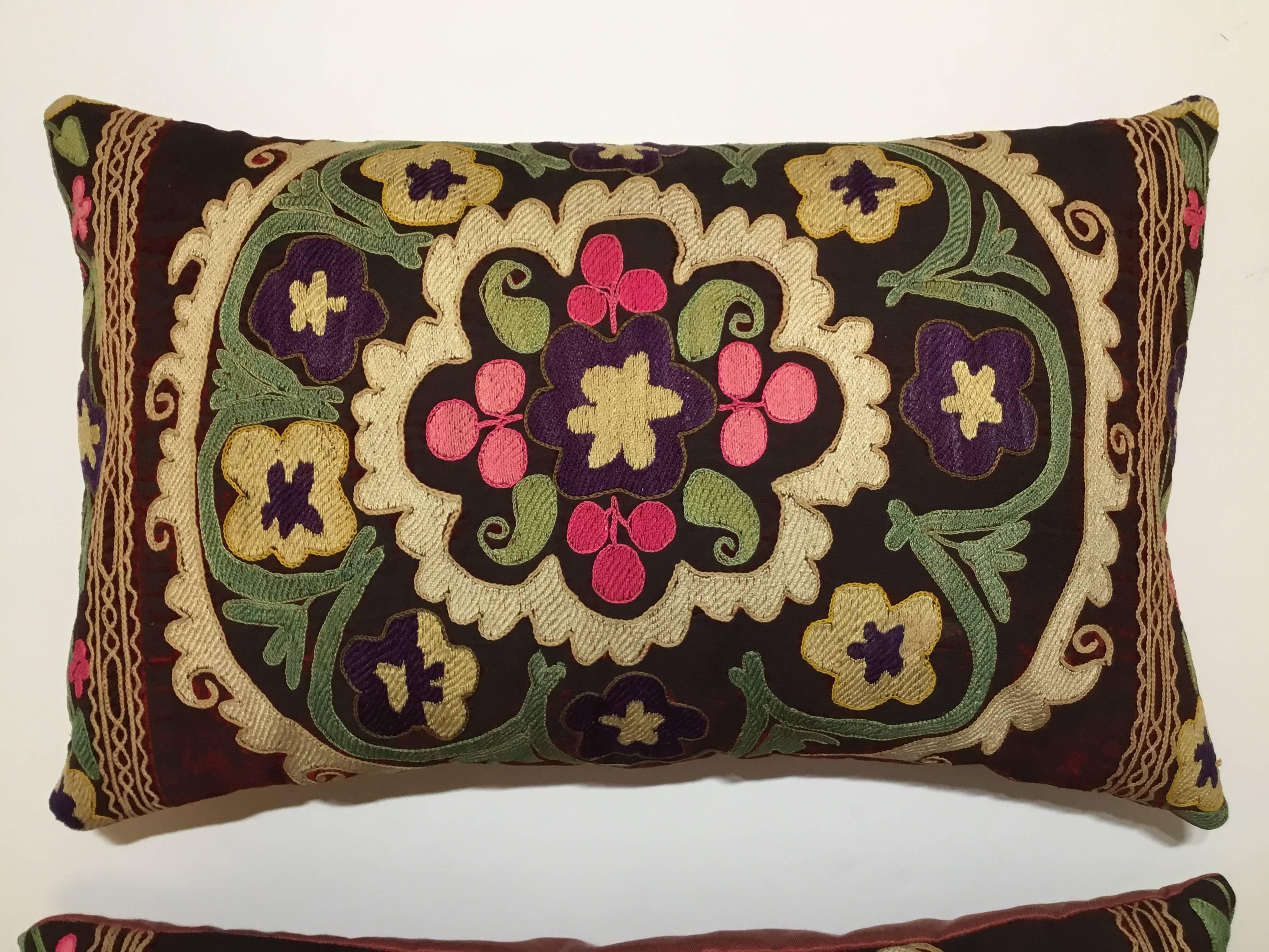 Cotton Pair of Antique Suzani Pillows