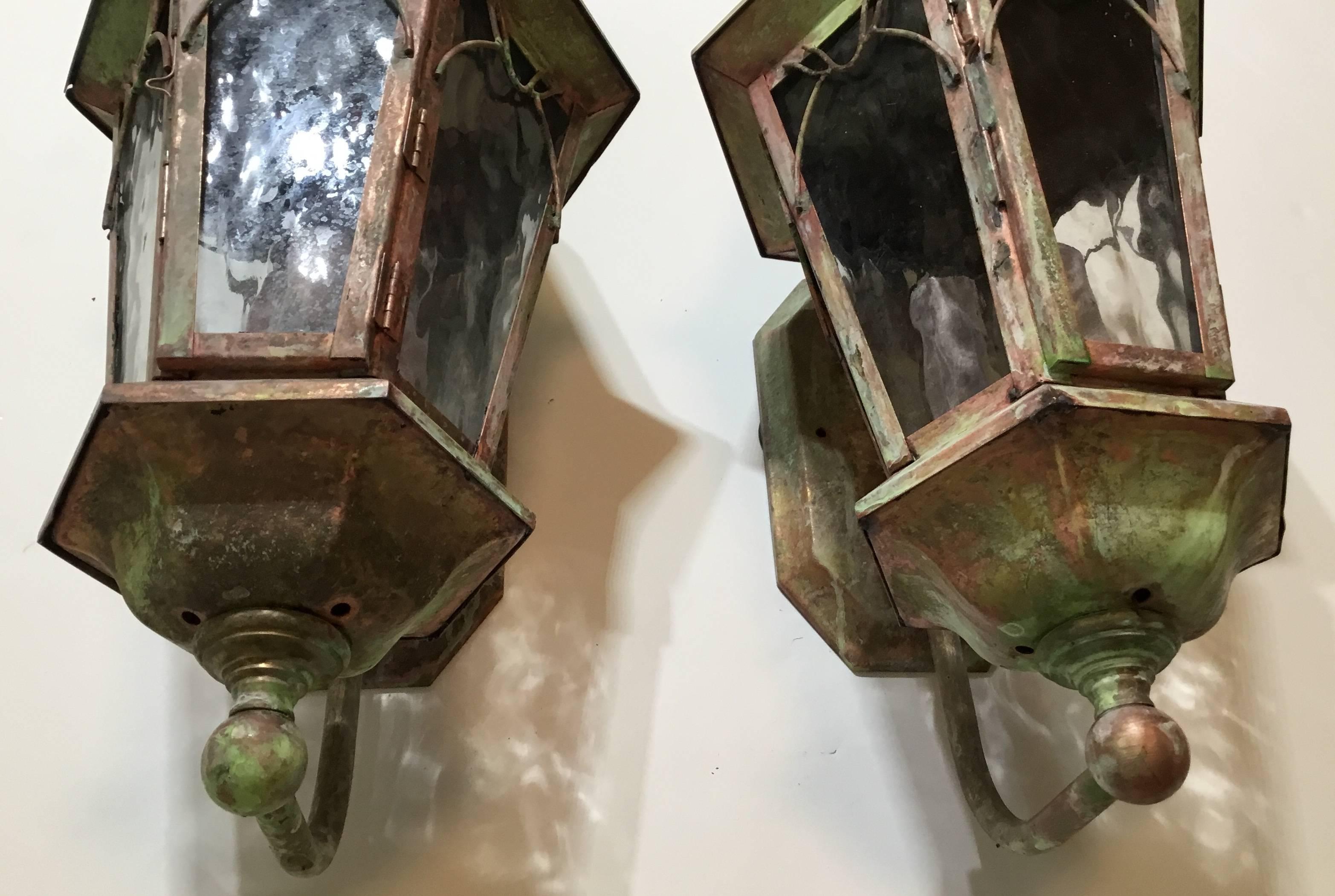 Pair of Brass Wall Lantern  In Excellent Condition In Delray Beach, FL