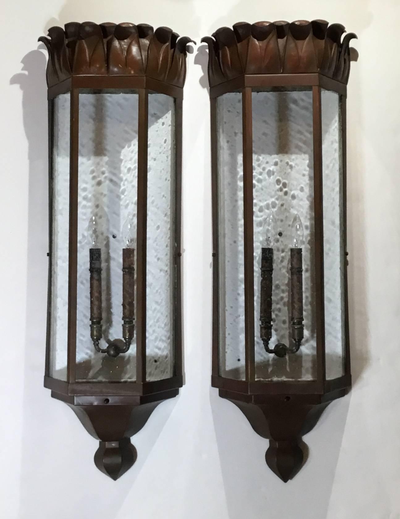 American Large Pair of Art Deco Sconces