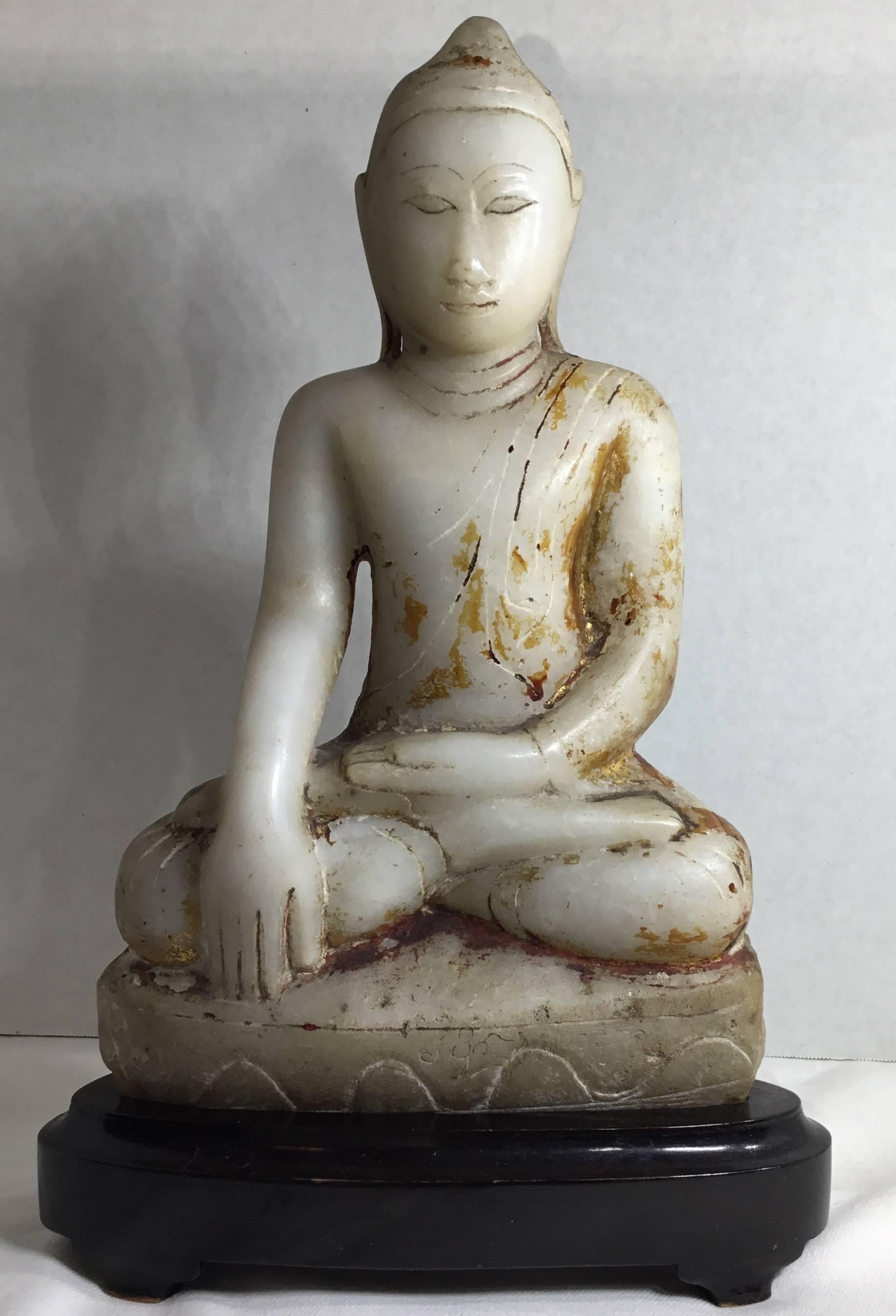 Marble Fine Antique Hand-Carved Tibetan Sitting Buddha For Sale
