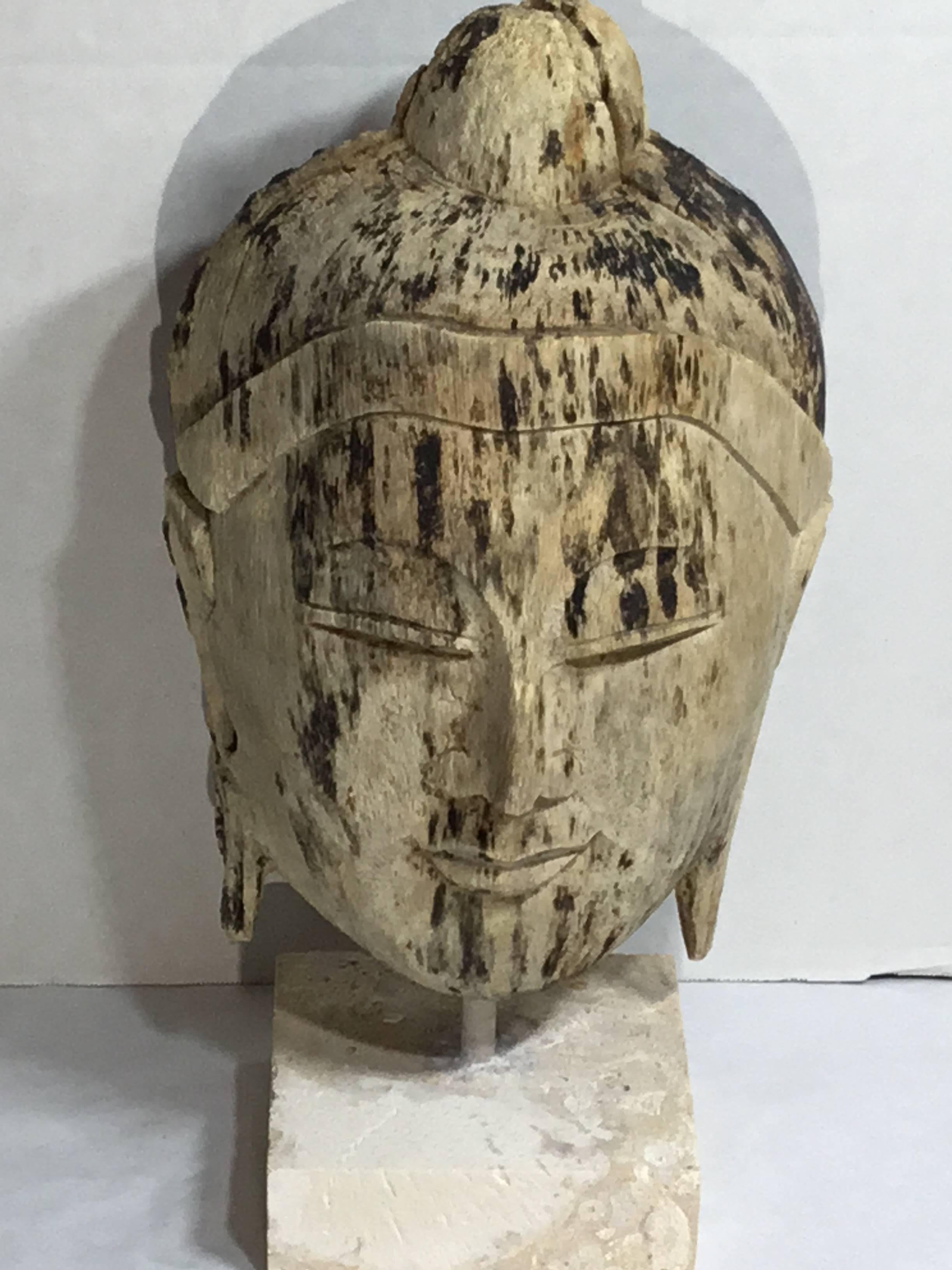 American Antique Hand-Carved Wood Buddha Head 