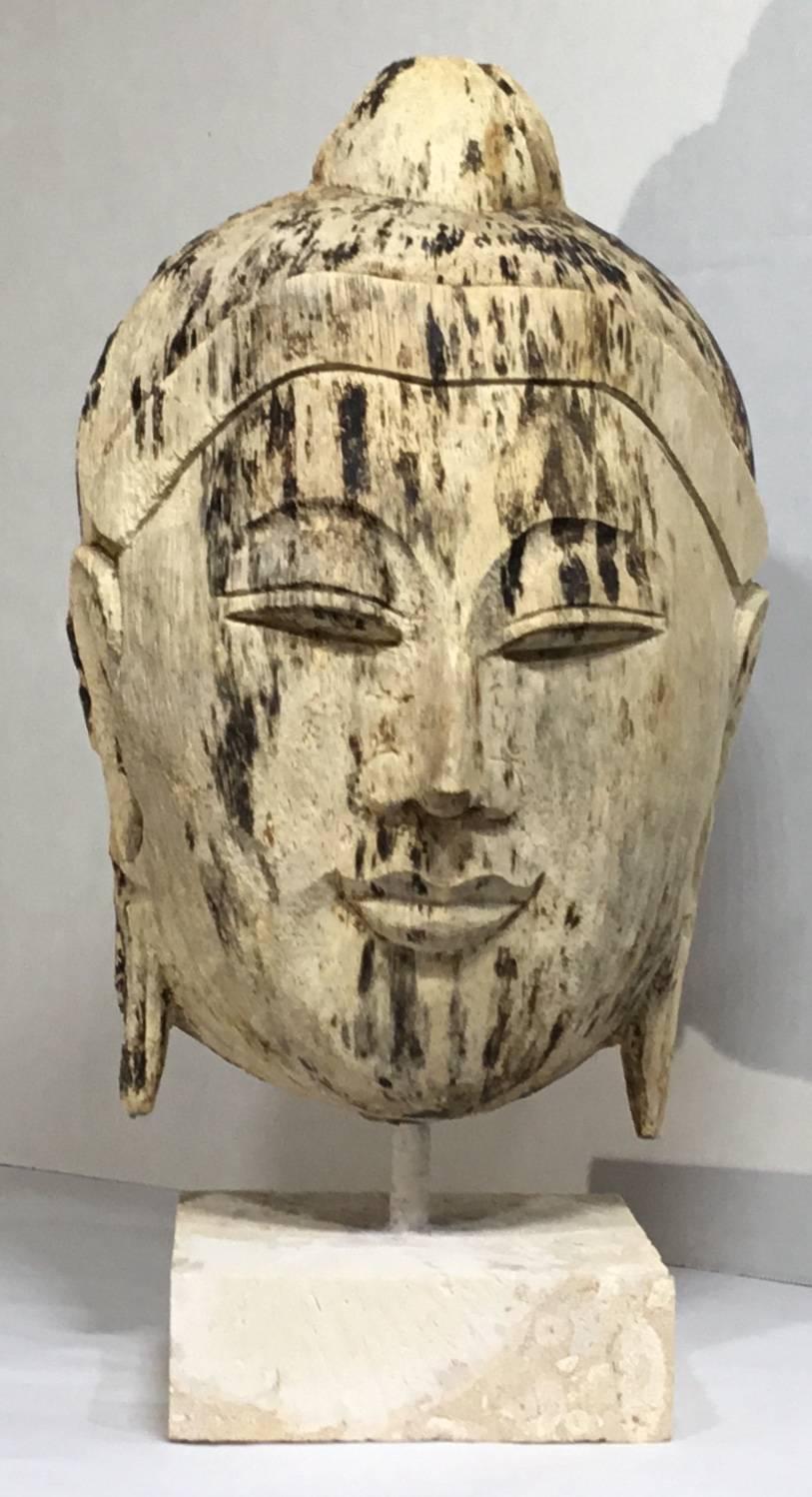 Antique Hand-Carved Wood Buddha Head  3