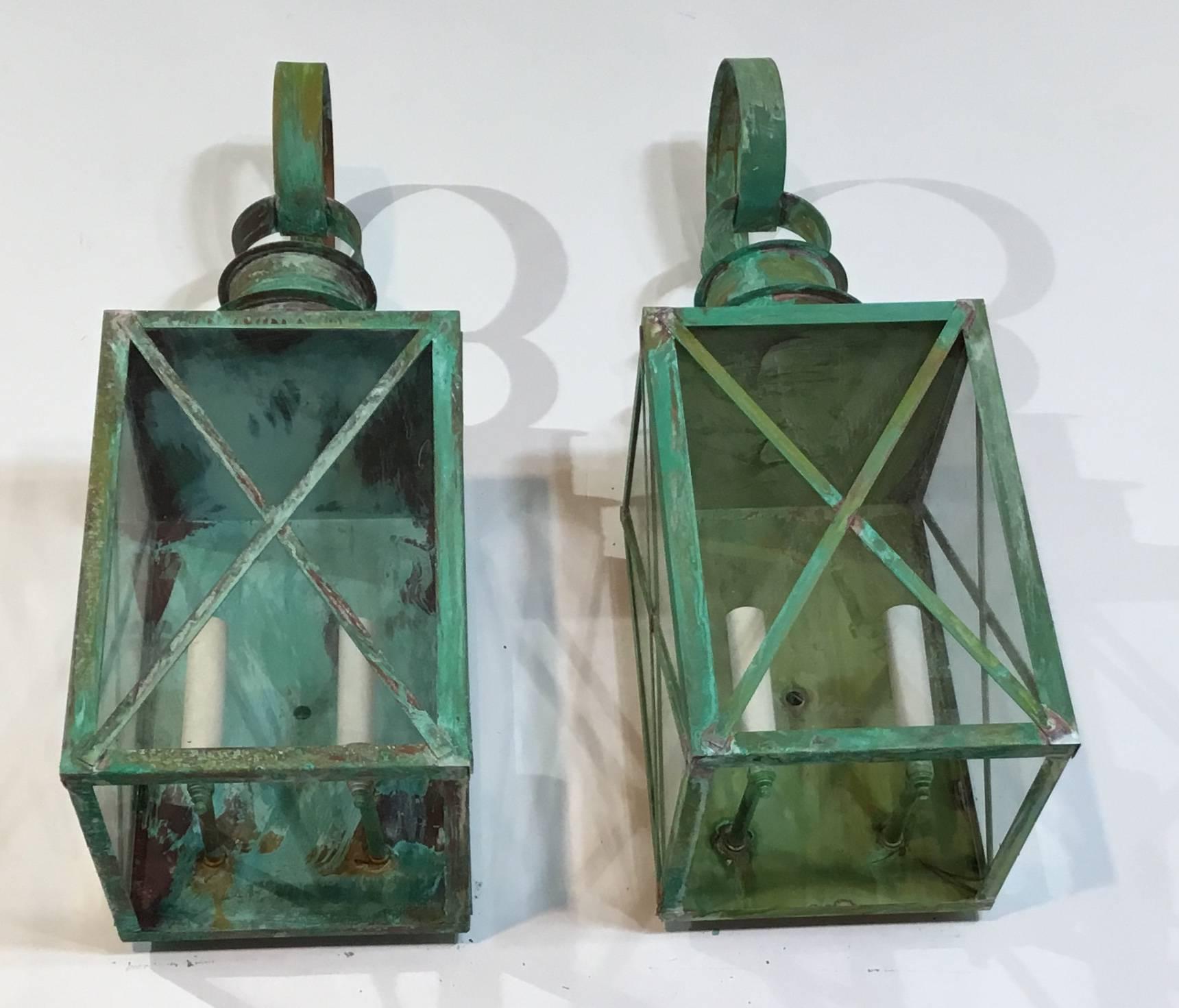 American Pair of Architectural Wall Hanging Copper Lantern 