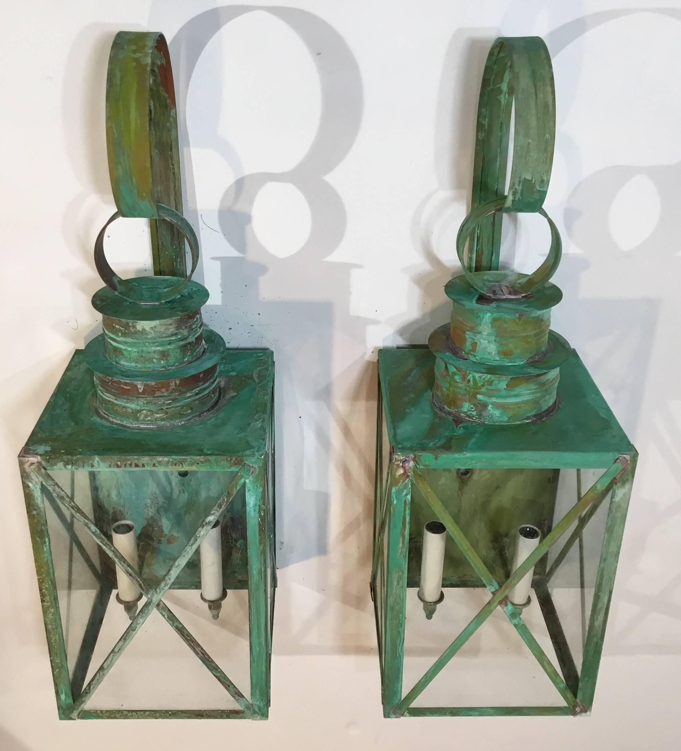 Pair of Architectural Wall Hanging Copper Lantern  1