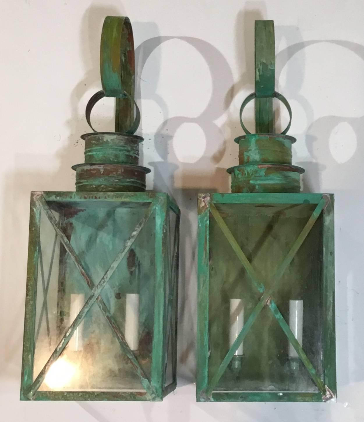 Pair of Architectural Wall Hanging Copper Lantern  4