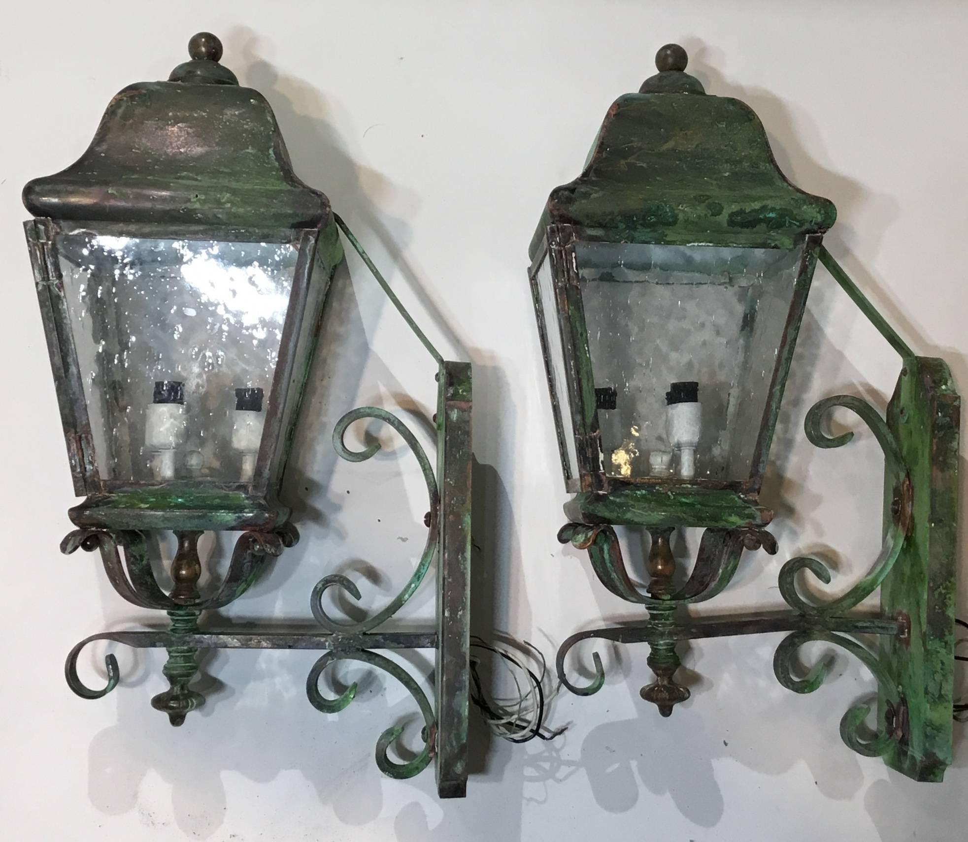 Pair of Architectural Wall Mounting Brass Lanterns 1