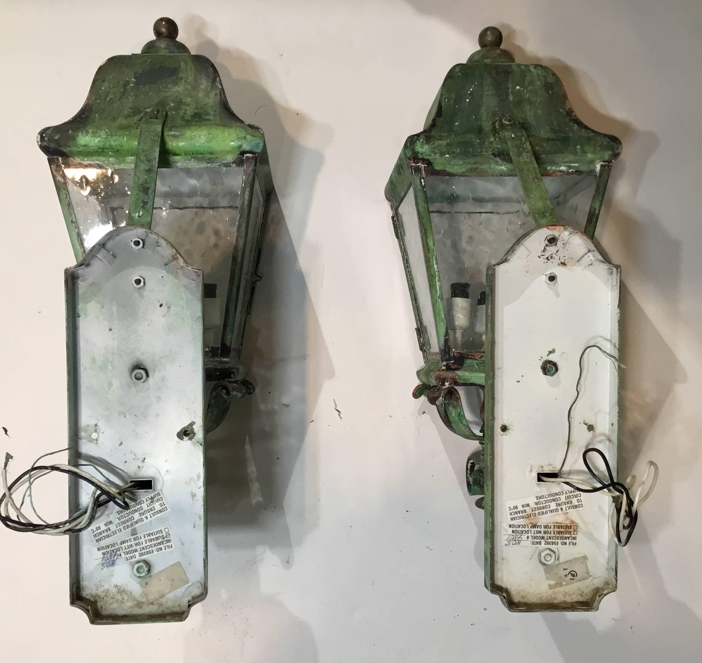 Pair of Architectural Wall Mounting Brass Lanterns 2