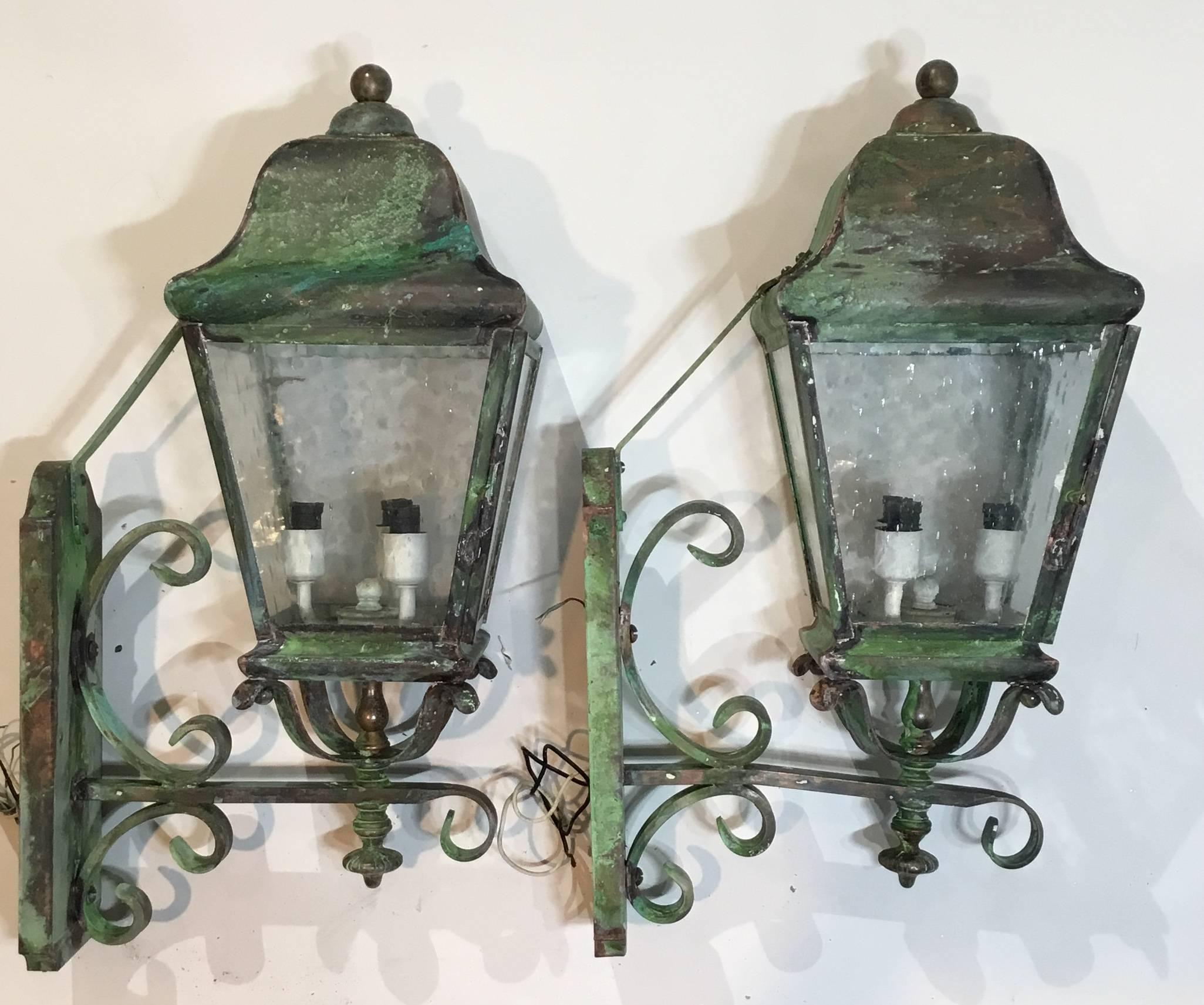 Pair of Architectural Wall Mounting Brass Lanterns 3