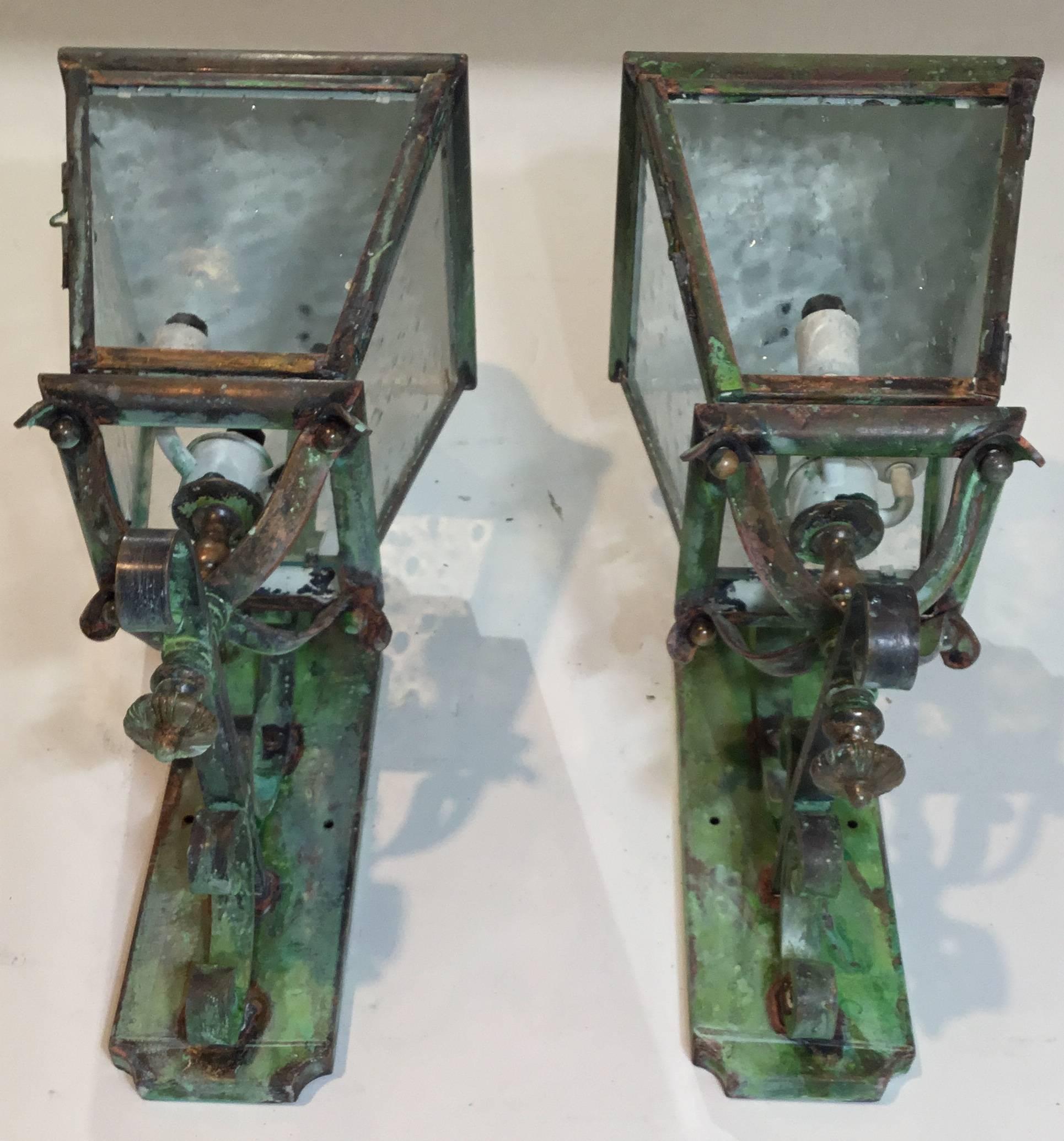 Pair of Architectural Wall Mounting Brass Lanterns 5