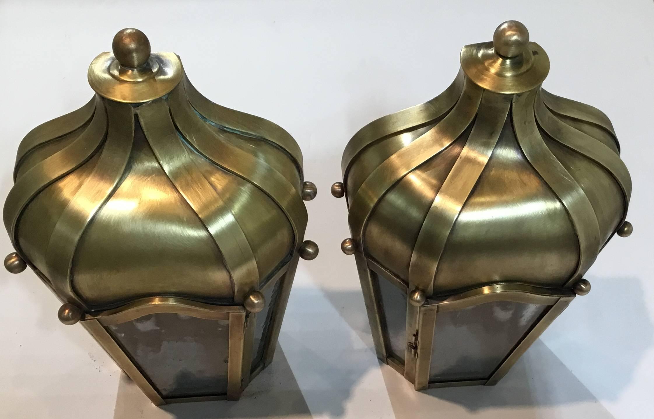 Pair of Handcrafted Wall-Mounted Brass Lantern  4