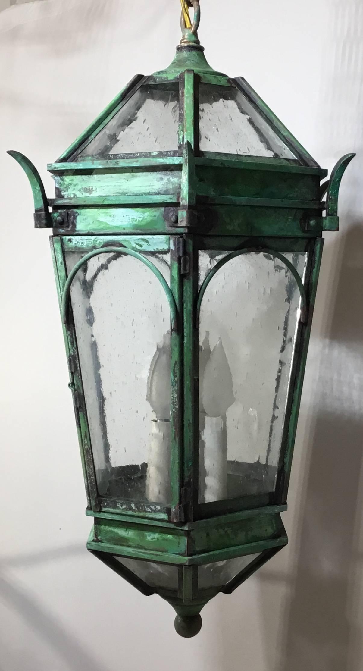 Hand Crafted Solid Brass Six Sides Hanging Lantern  In Excellent Condition In Delray Beach, FL
