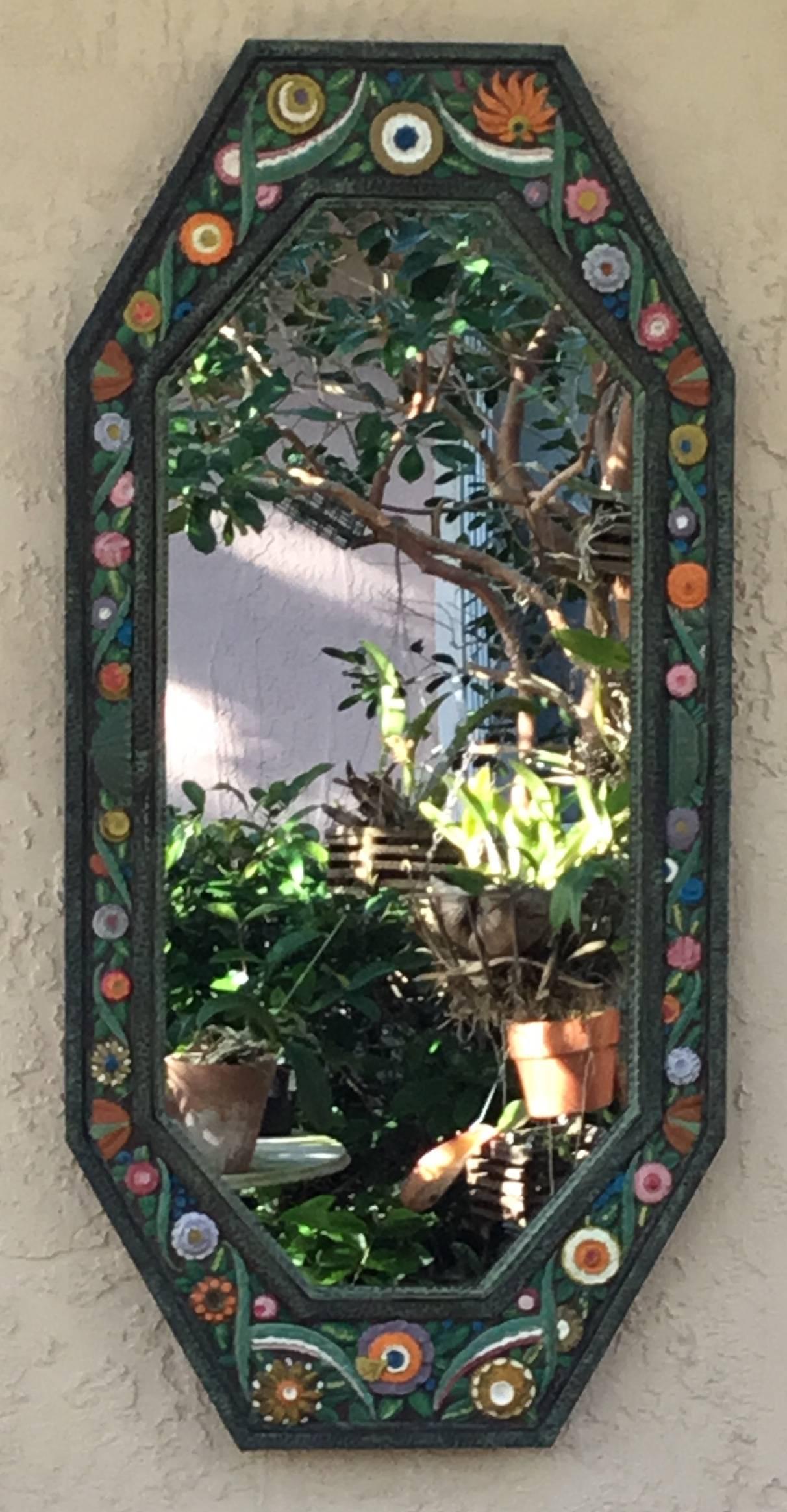 Handcrafted Painted Iron Mirror In Excellent Condition In Delray Beach, FL