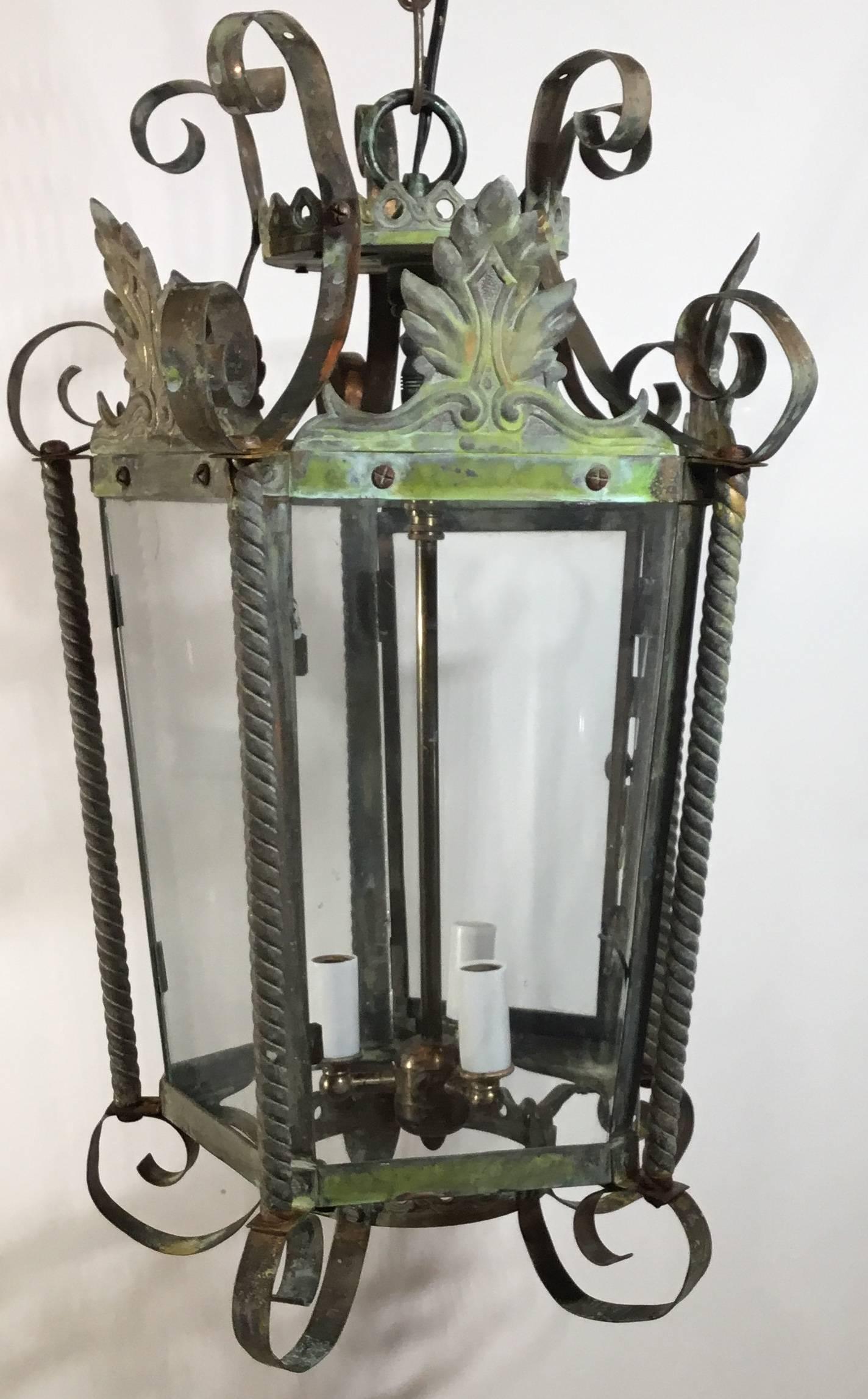 Antique French Hanging Lantern or Chandler In Good Condition In Delray Beach, FL