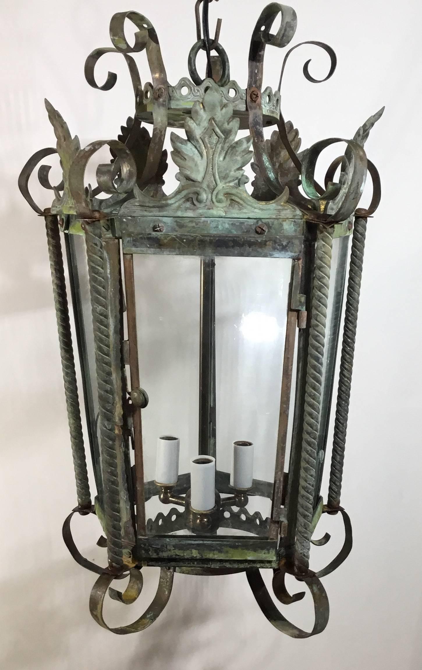 Brass Antique French Hanging Lantern or Chandler