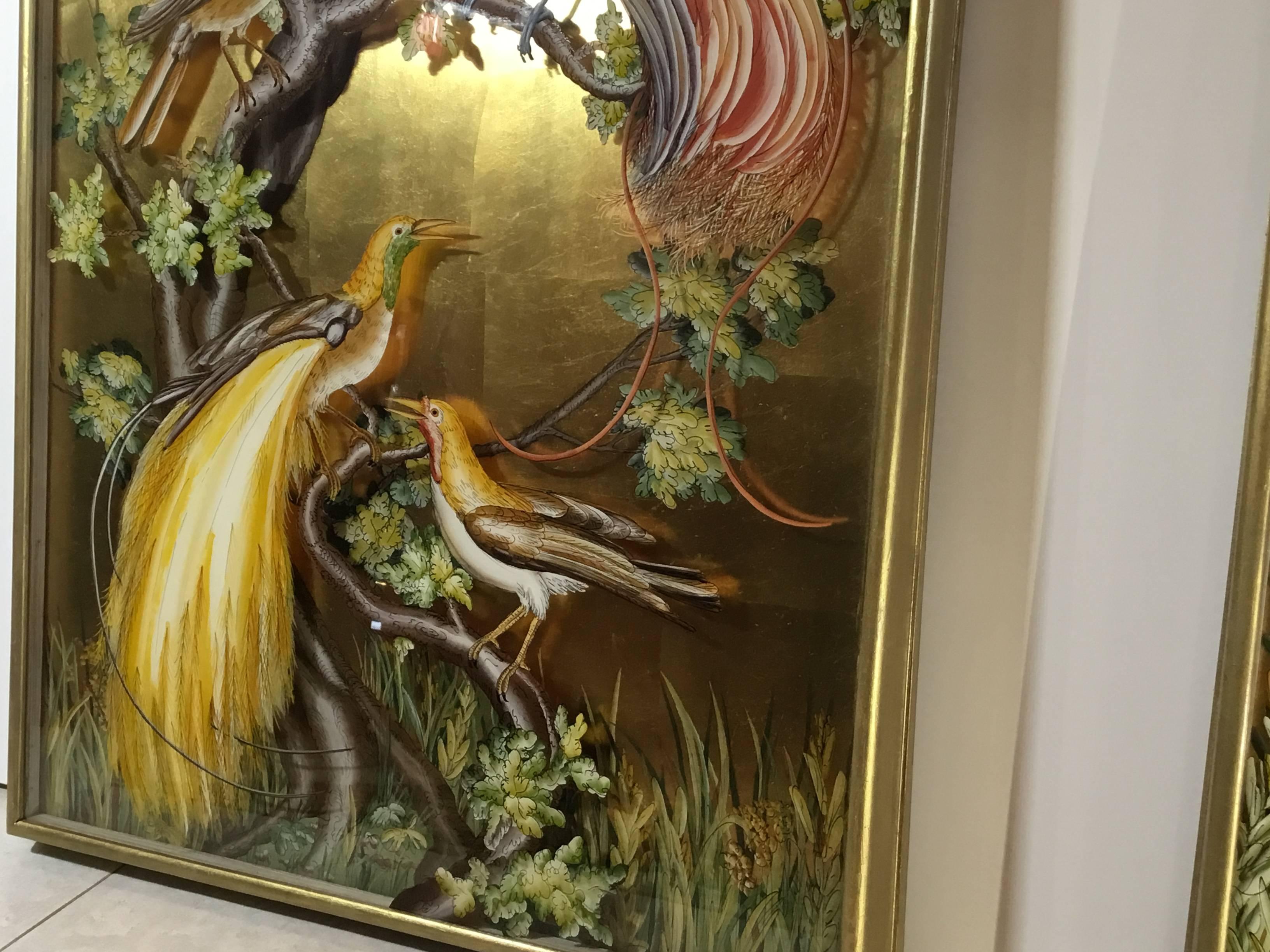 20th Century Pair of Reverse Painting on Glass