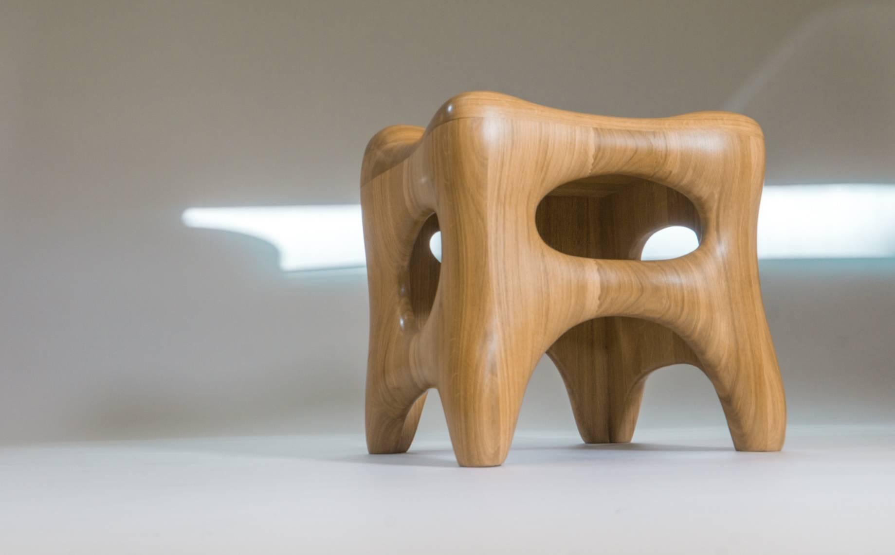 French Oak Stool by Jacques Jarrige 