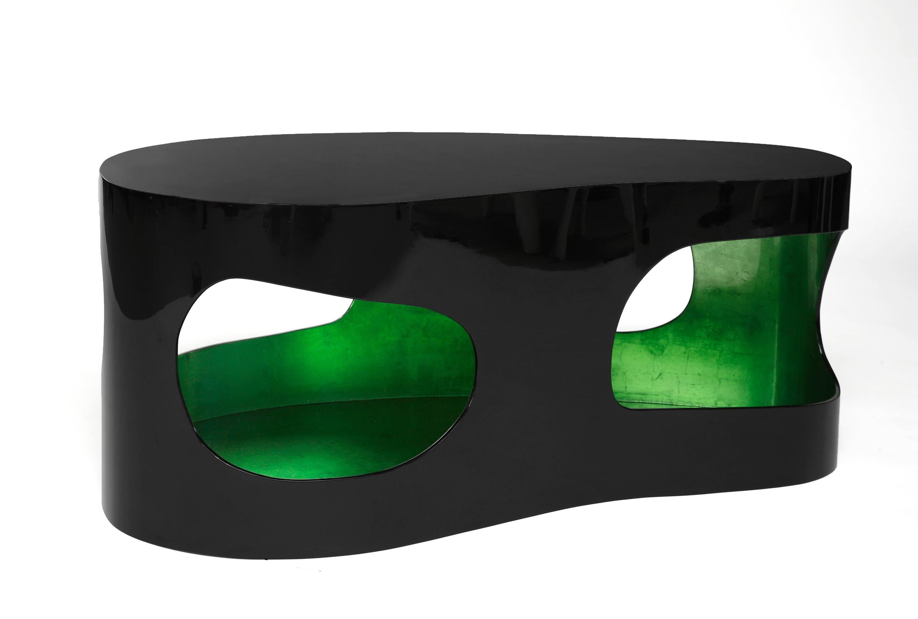 Contemporary Pair of Black and Green Lacquer Coffee Tables by Jacques Jarrige