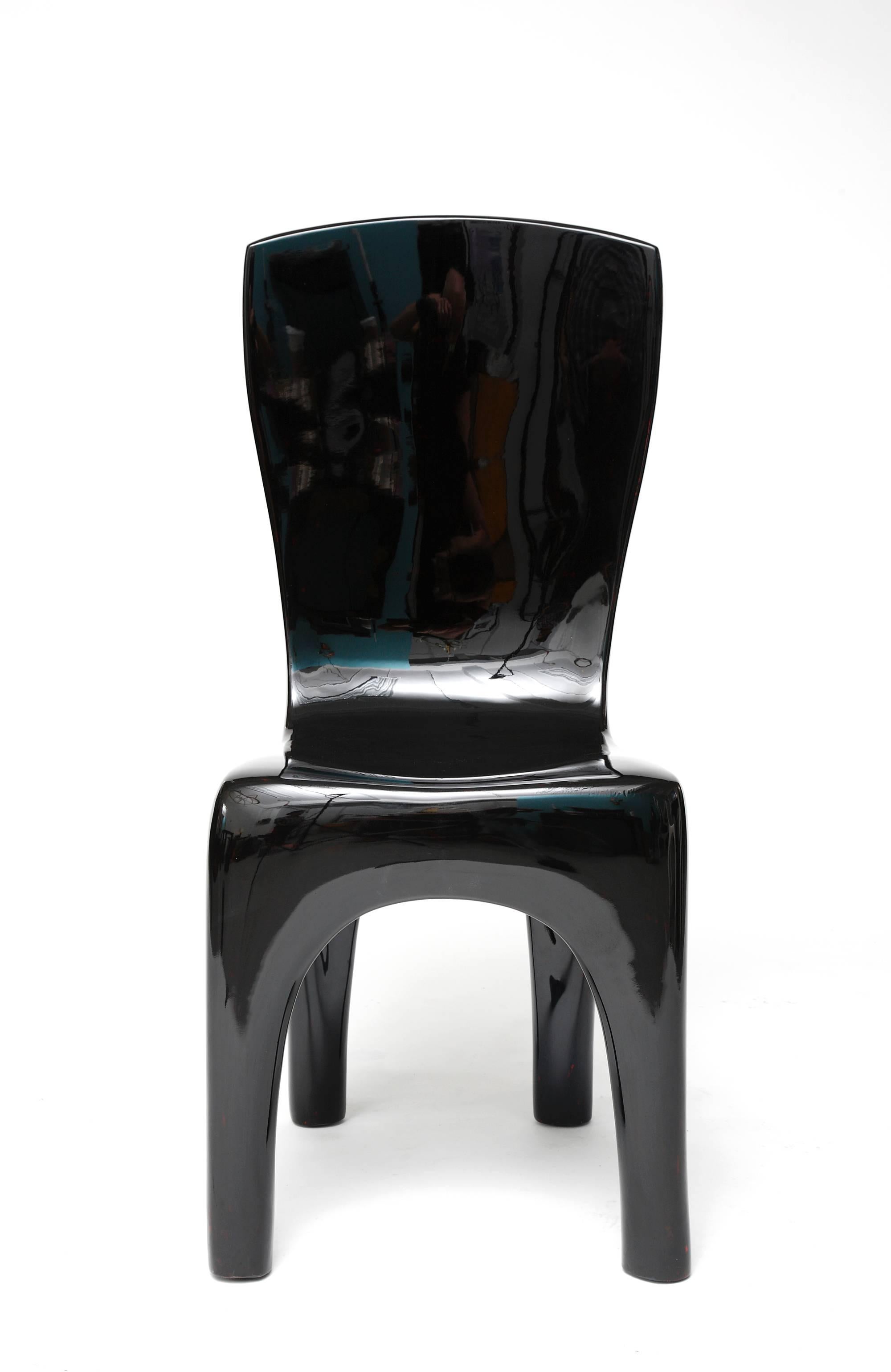 Lacquered Sculpted Dining Chairs in Black Lacquer by Jacques Jarrige, 2015