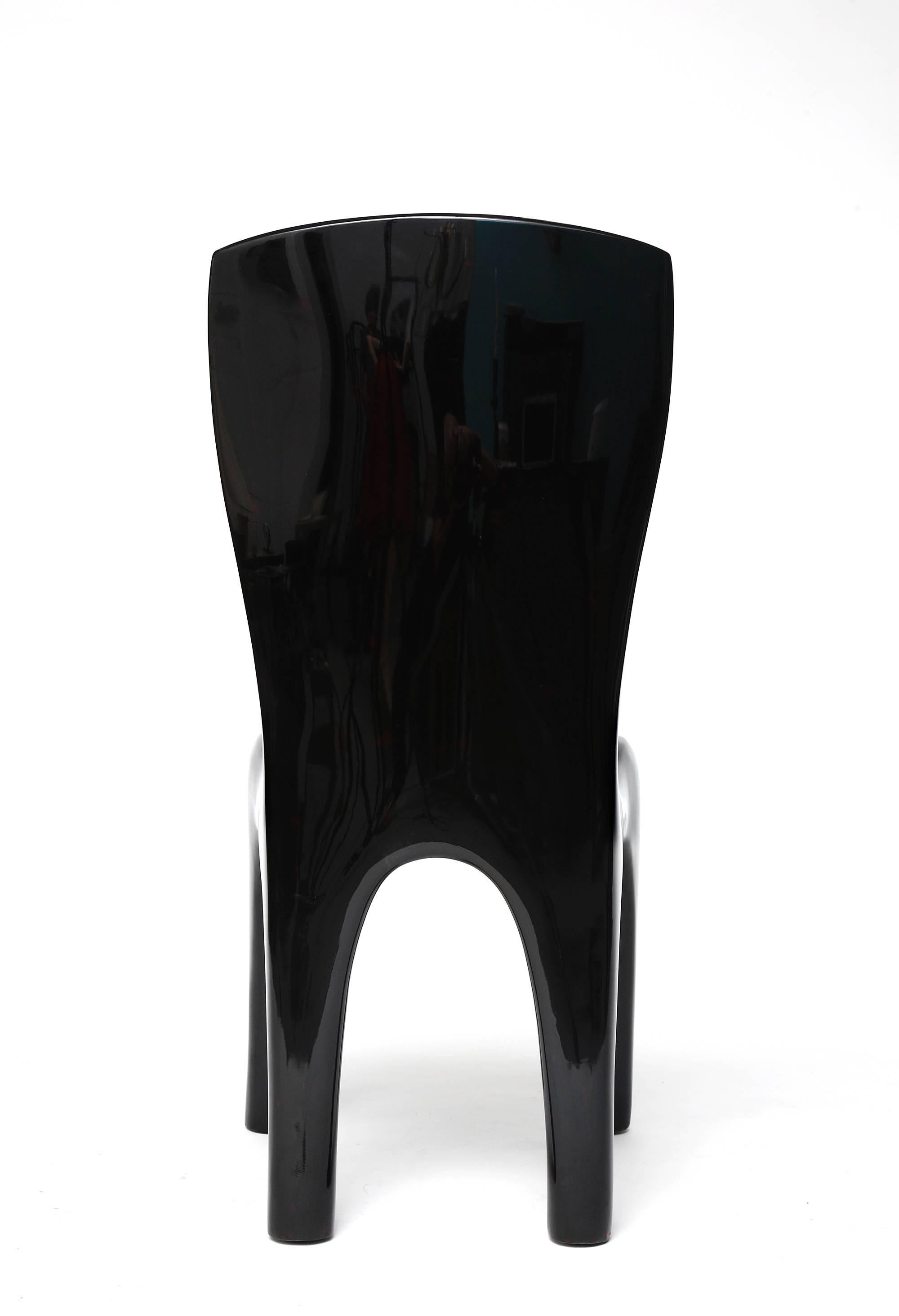 Scrap Wood Sculpted Dining Chairs in Black Lacquer by Jacques Jarrige, 2015