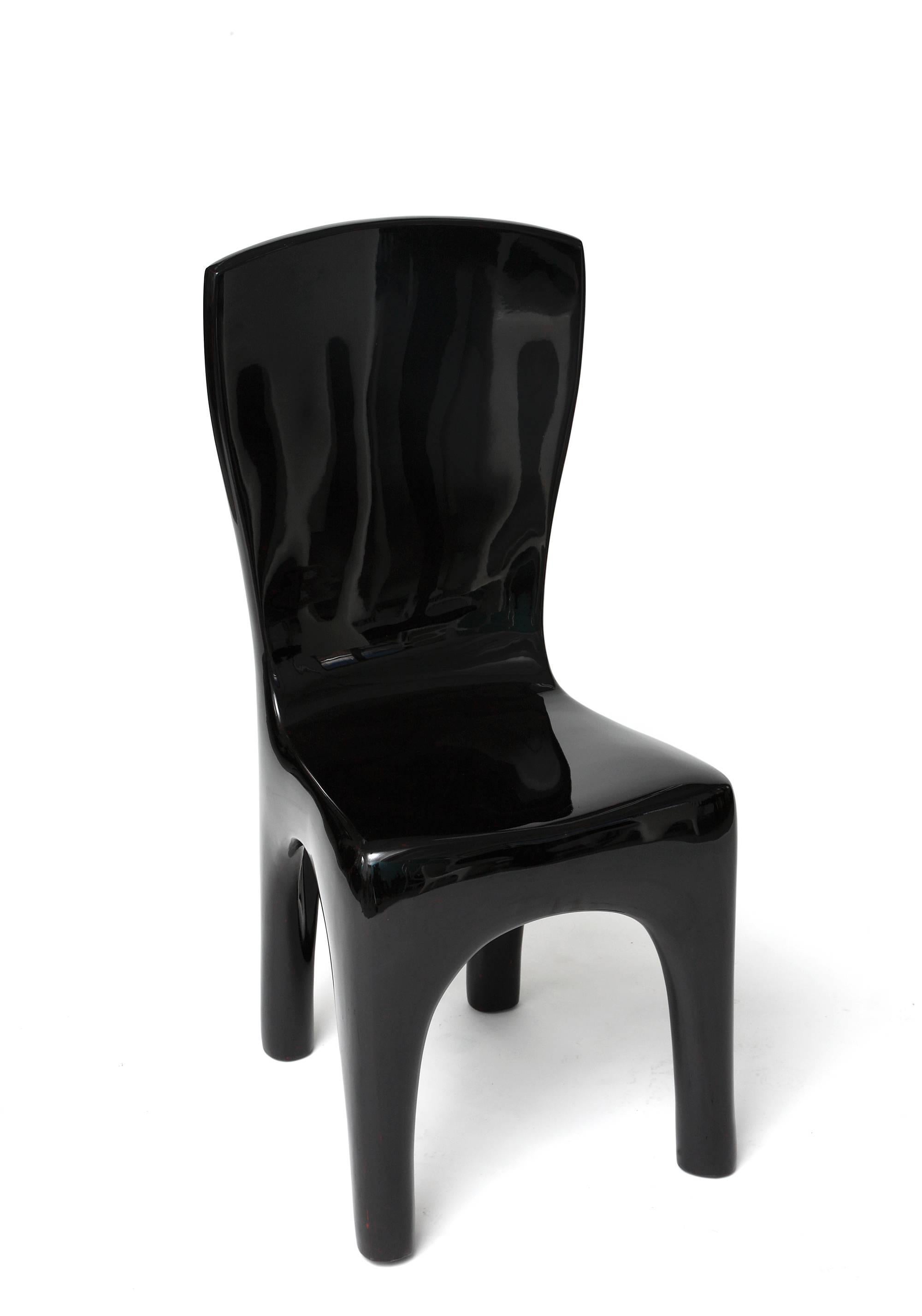 French Sculpted Dining Chairs in Black Lacquer by Jacques Jarrige, 2015