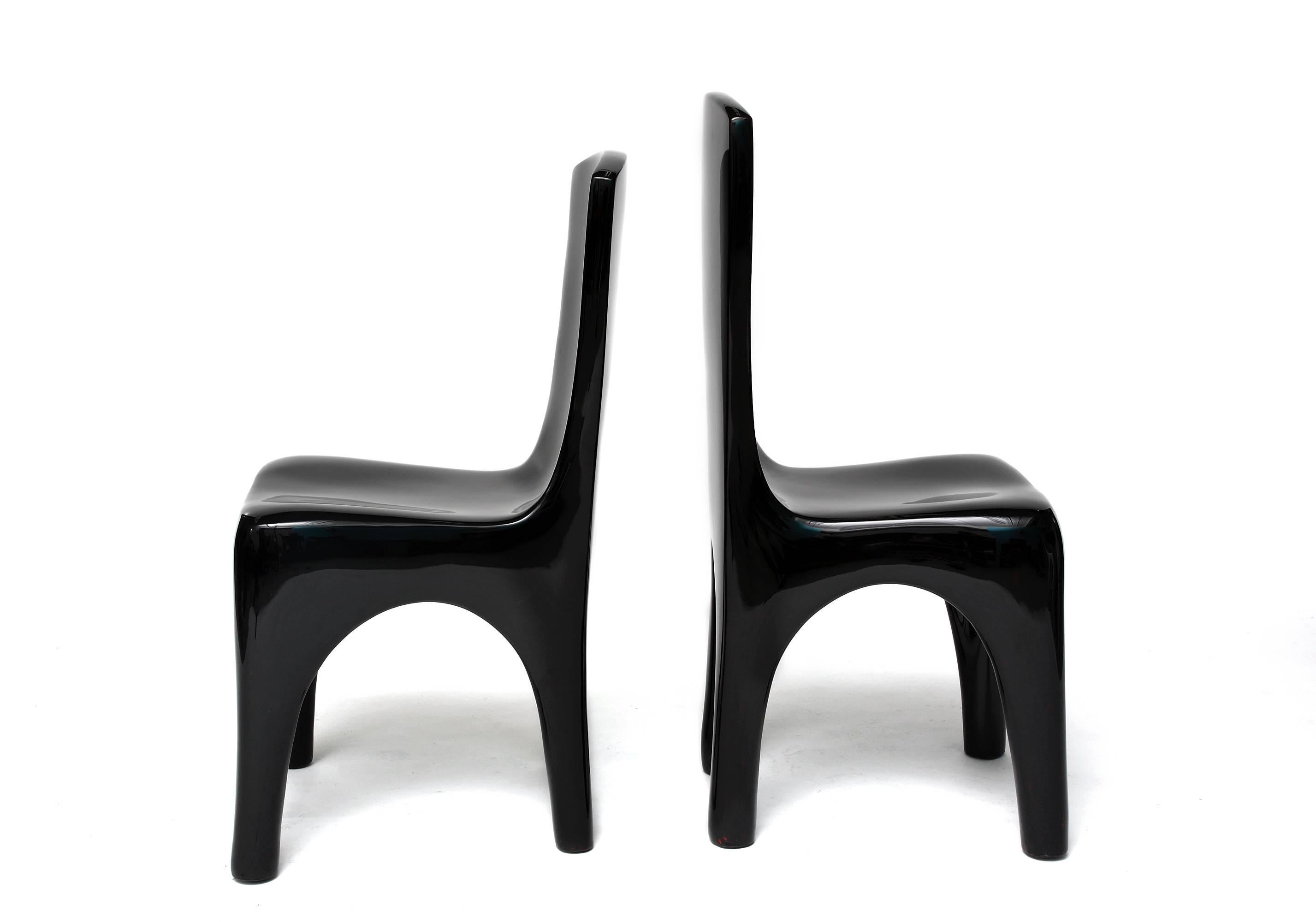 Contemporary Sculpted Dining Chairs in Black Lacquer by Jacques Jarrige, 2015