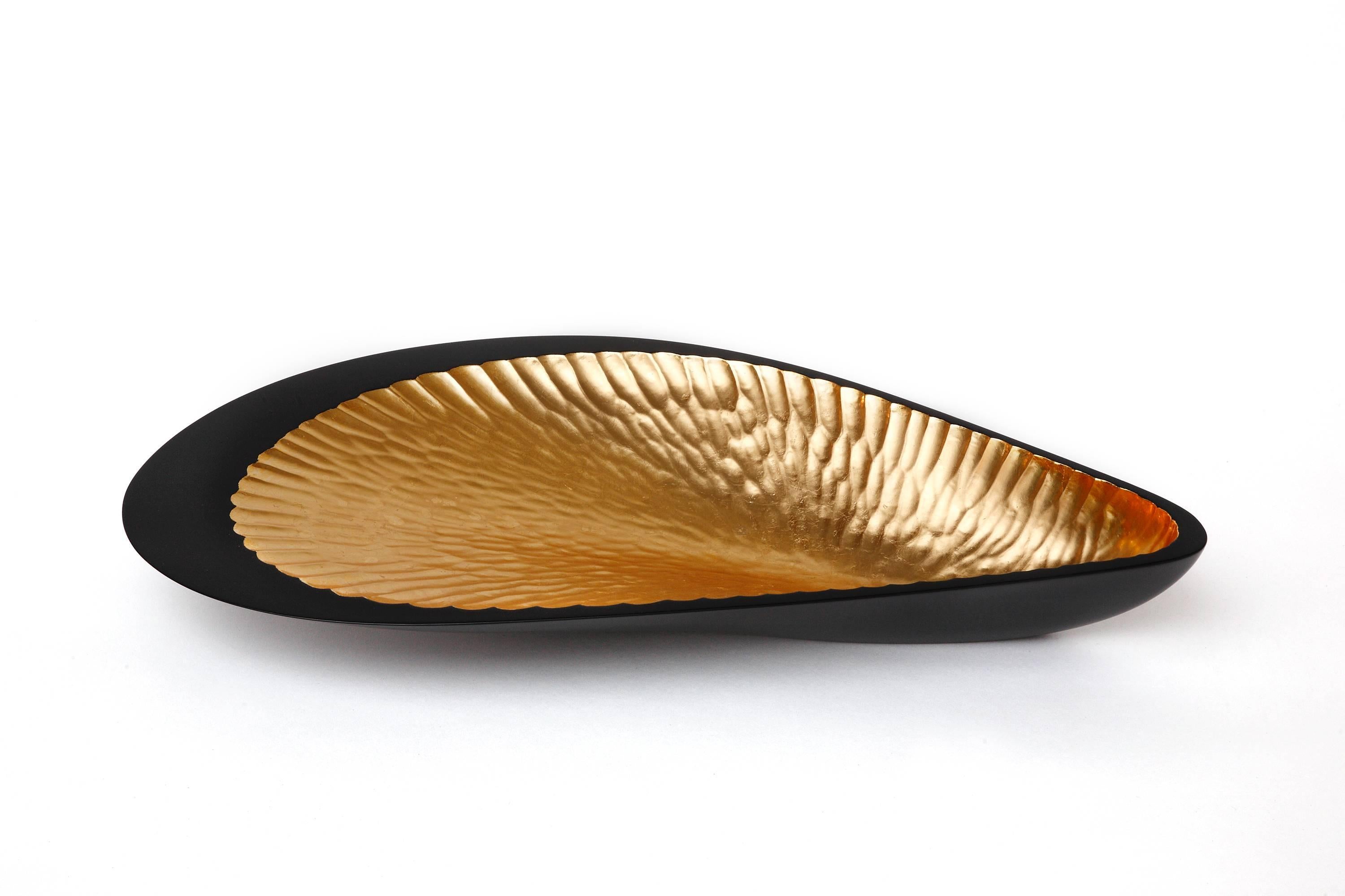 Decorative art piece by Dominique Pierrat. Hand-carved and lacquered on the outside, gilded on the inside.