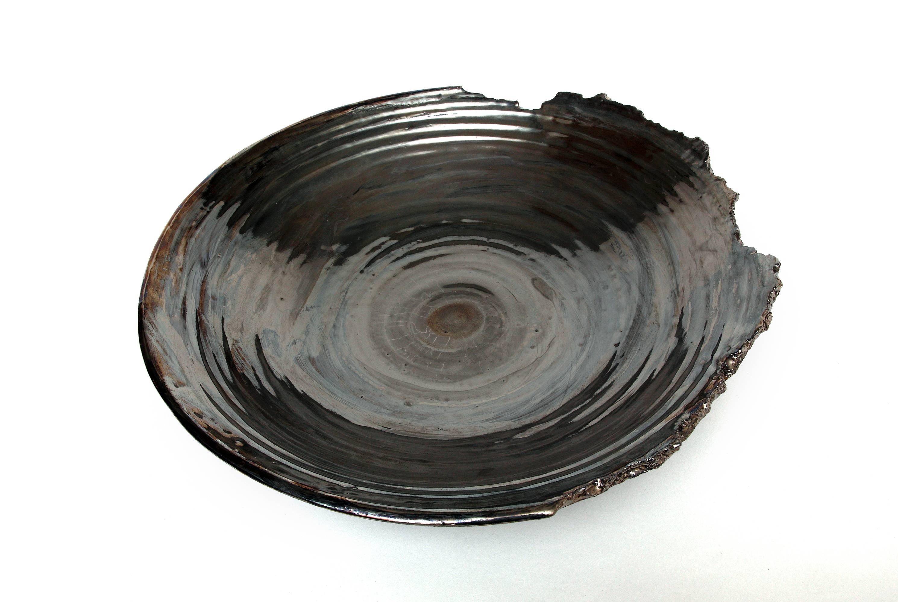 Contemporary Large Stoneware Centerpiece with Platinum Glaze by Tatiana