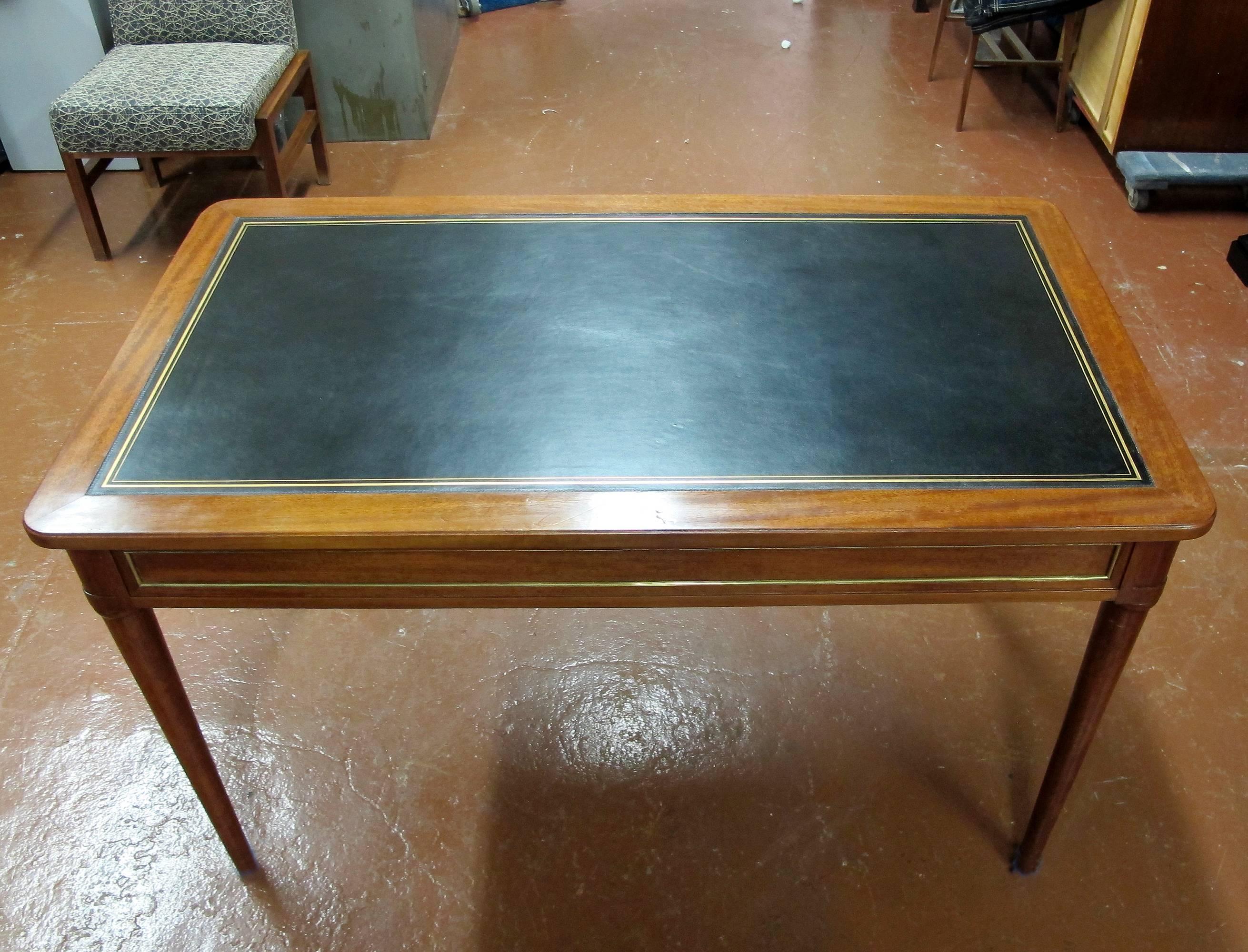 20th Century A Jansen Writing Desk Restored with Black Leather