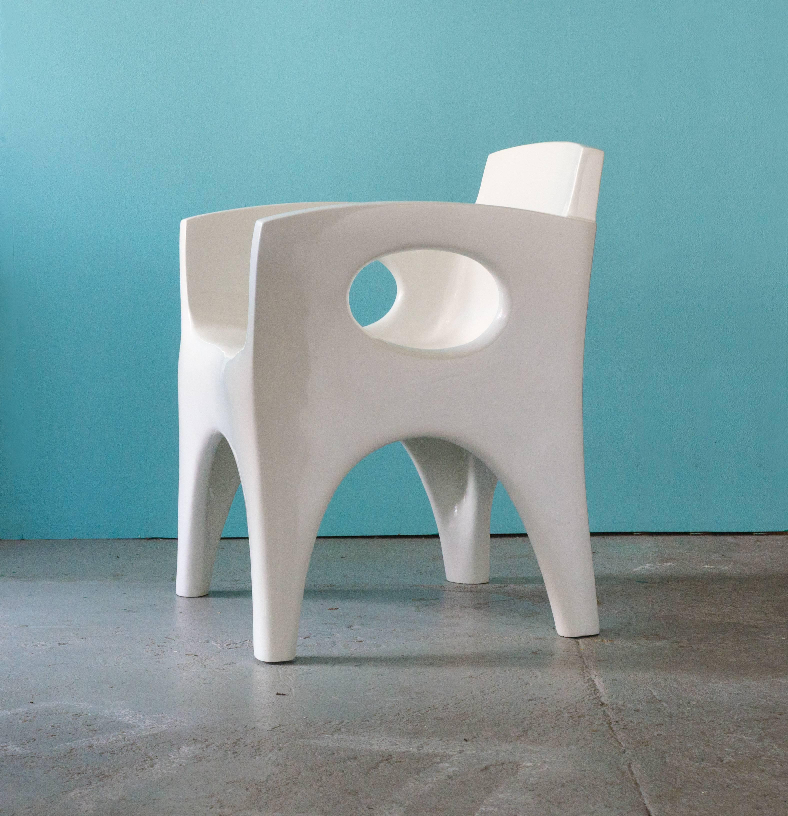 Sculpted armchairs that carry the imprint of Jarrige's joyous exploration of voids and solids.