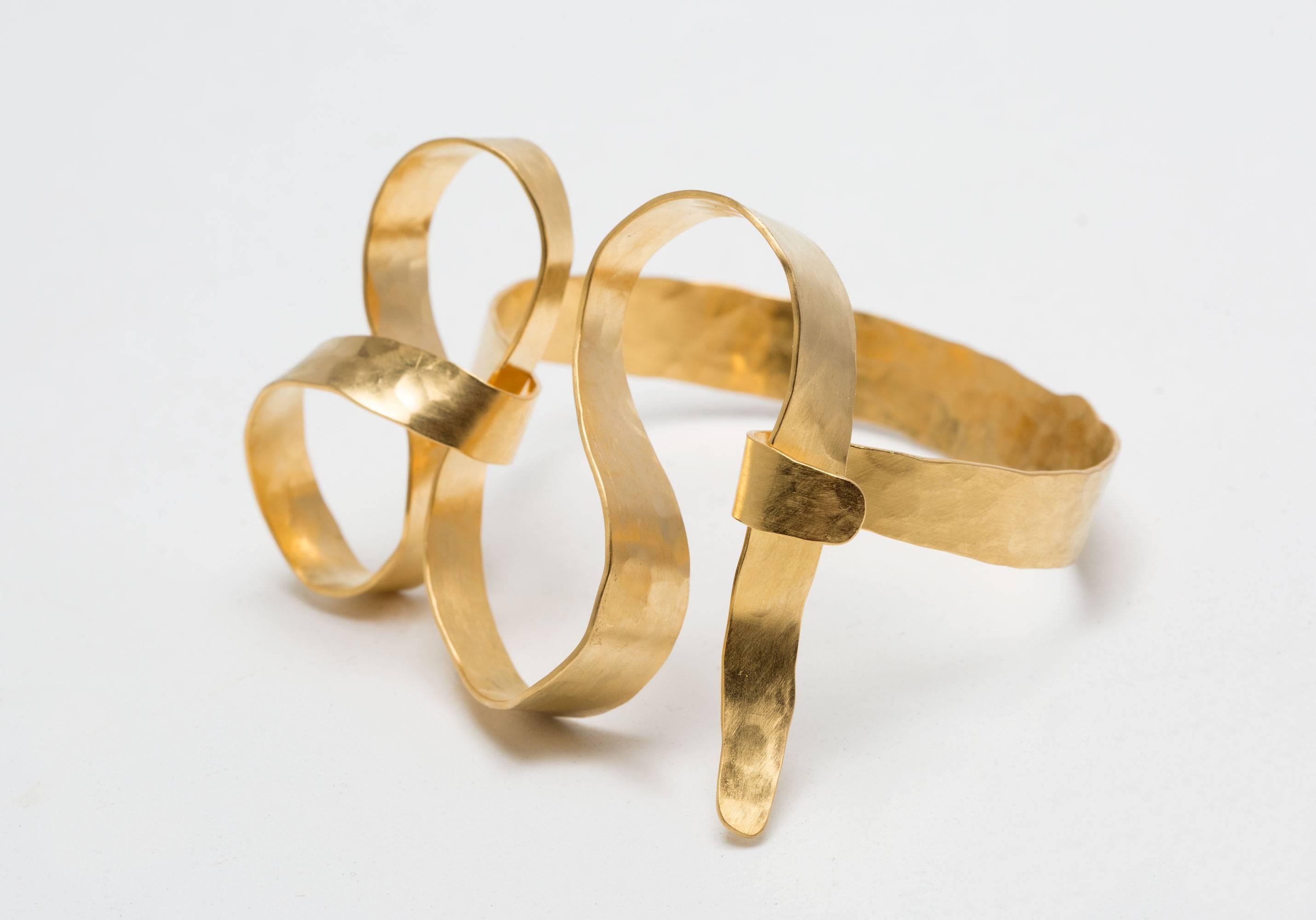 Gold-plated brass and hand-hammered barcelet by Jacques Jarrige 